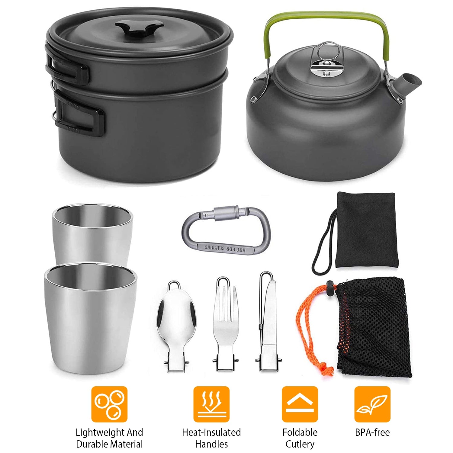 12Pcs Camping Cookware Set Camping Stove Aluminum Pot Pans Kit for Hiking Picnic Outdoor with Cup Fork Spoon Knife - Energize Trek
