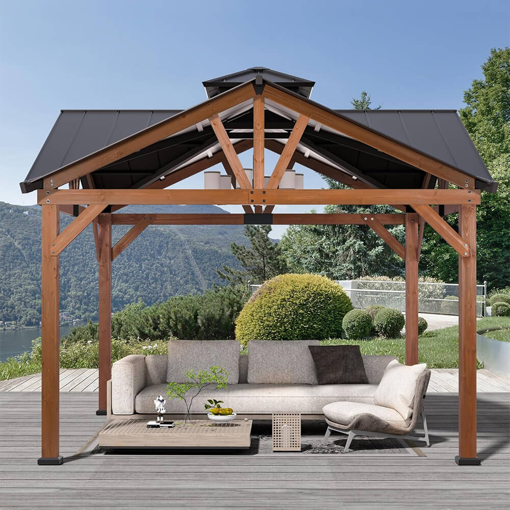 [12x12FT] Premium Outdoor Cedar Wood Hardtop Gazebo With Galvanized Steel Roof (SAK31864) - Energize Trek