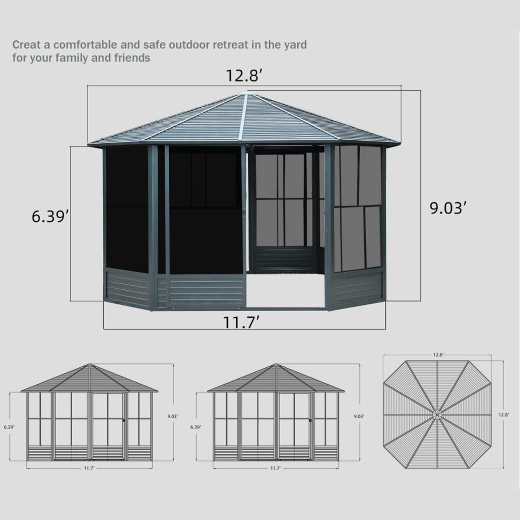 [12X12FT] Large Octagonal Sunroom Solarium With Lockable Sliding Doors And Galvanized Steel Sloping Roof (SAK47843) - Energize Trek