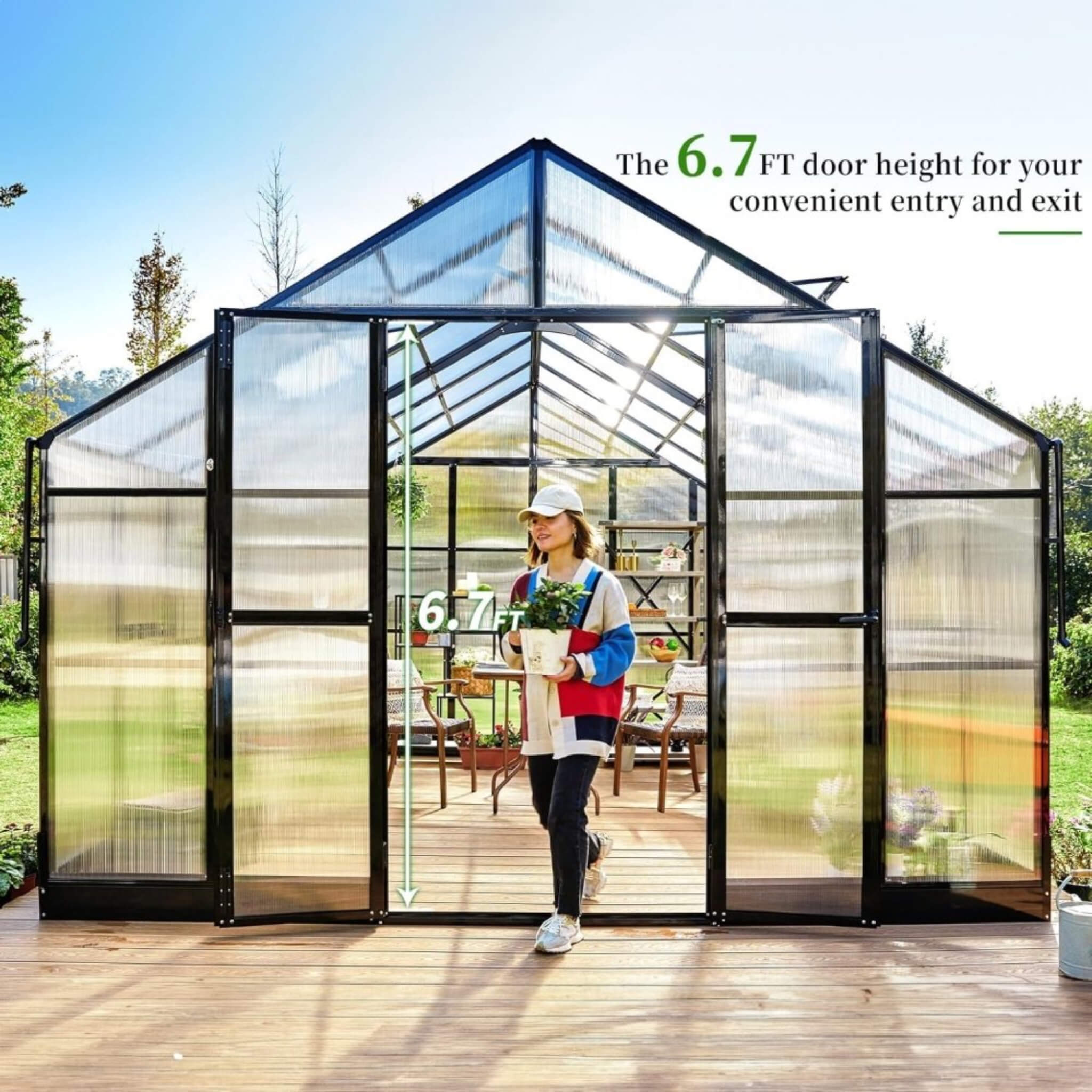 [12x13.5FT] Premium Extra Large Outdoor Aluminum Poylcarbonate Greenhouse With Quick Connect Fitting (SAK63725) - Energize Trek