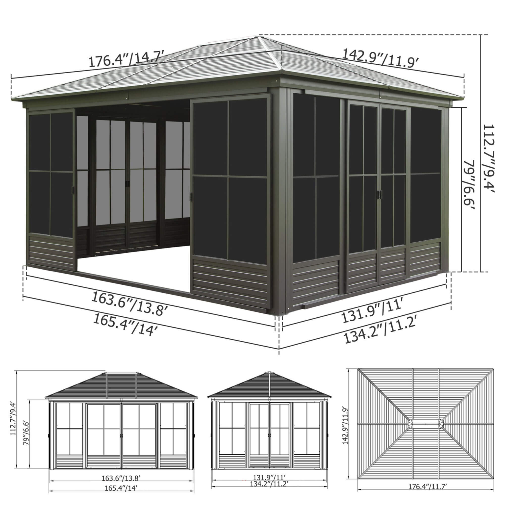 [12X14FT] Premium All-Weather Outdoor Aluminum Sunroom With Galvanized Steel Hardtop Sloping Roof, Lockable Doors, And Moveable PC Screens (SAK76831) - Energize Trek