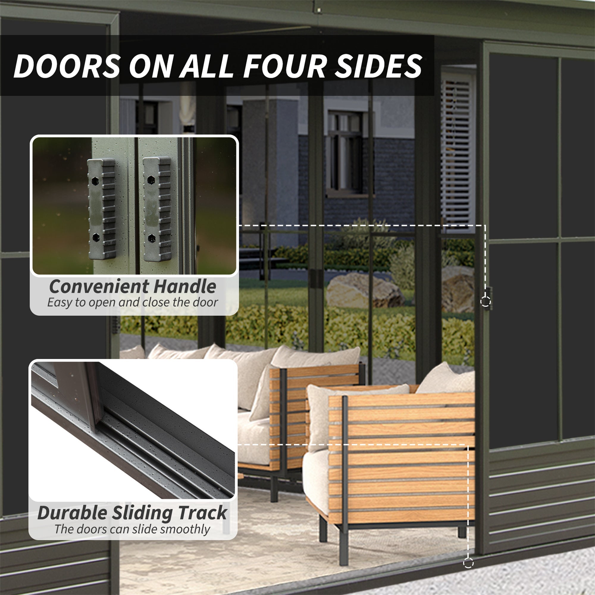 [12X14FT] Premium All-Weather Outdoor Aluminum Sunroom With Galvanized Steel Hardtop Sloping Roof, Lockable Doors, And Moveable PC Screens (SAK76831) - Energize Trek