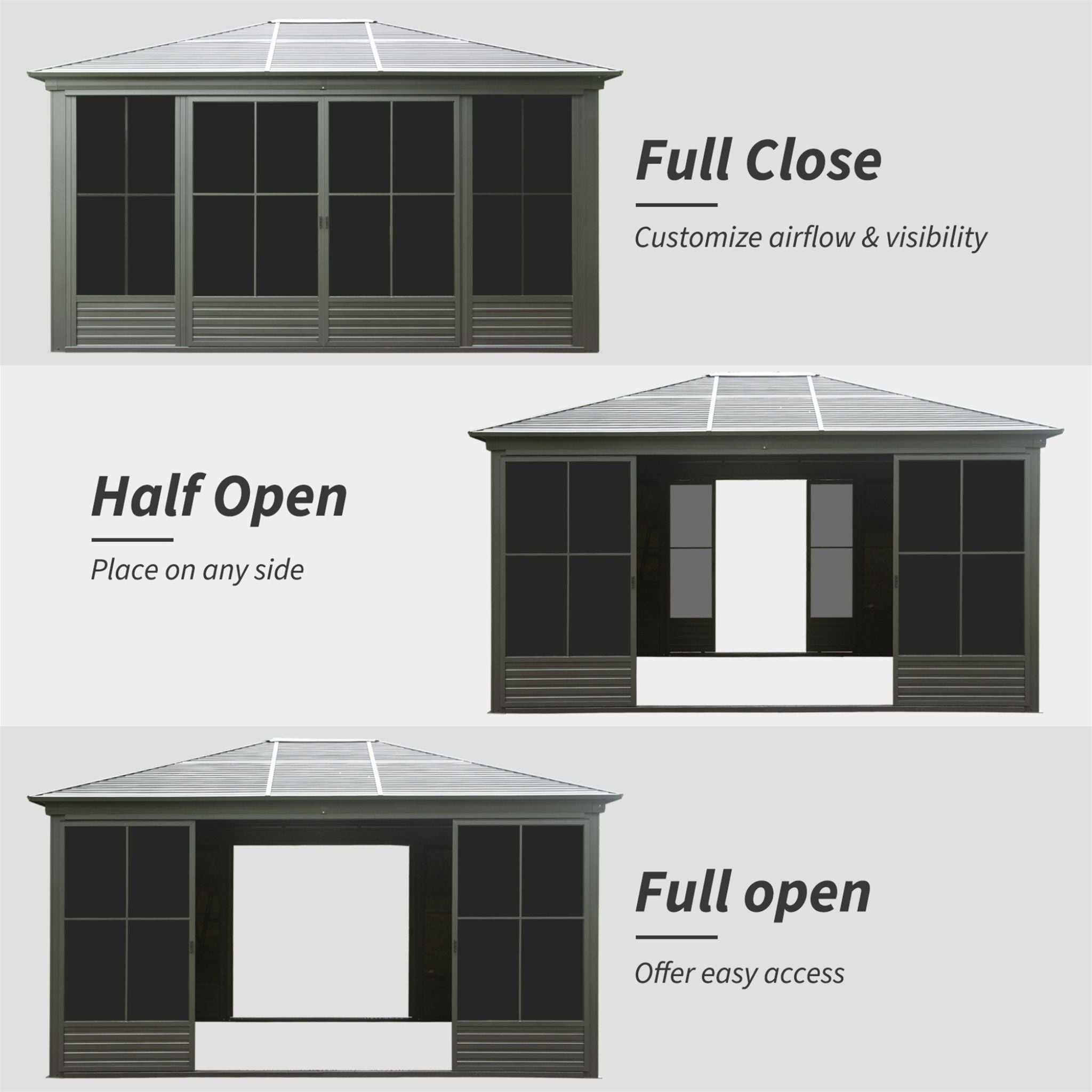 [12X14FT] Premium All-Weather Outdoor Aluminum Sunroom With Galvanized Steel Hardtop Sloping Roof, Lockable Doors, And Moveable PC Screens (SAK76831) - Energize Trek