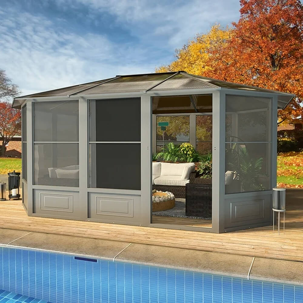 [12x15FT] Extra Large Premium Outdoor All-Season Polycarbonate Hardtop Solarium Sunroom With Sliding Doors (SAK69584) - Energize Trek