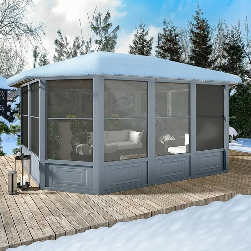 [12x15FT] Extra Large Premium Outdoor All-Season Polycarbonate Hardtop Solarium Sunroom With Sliding Doors (SAK69584) - Energize Trek