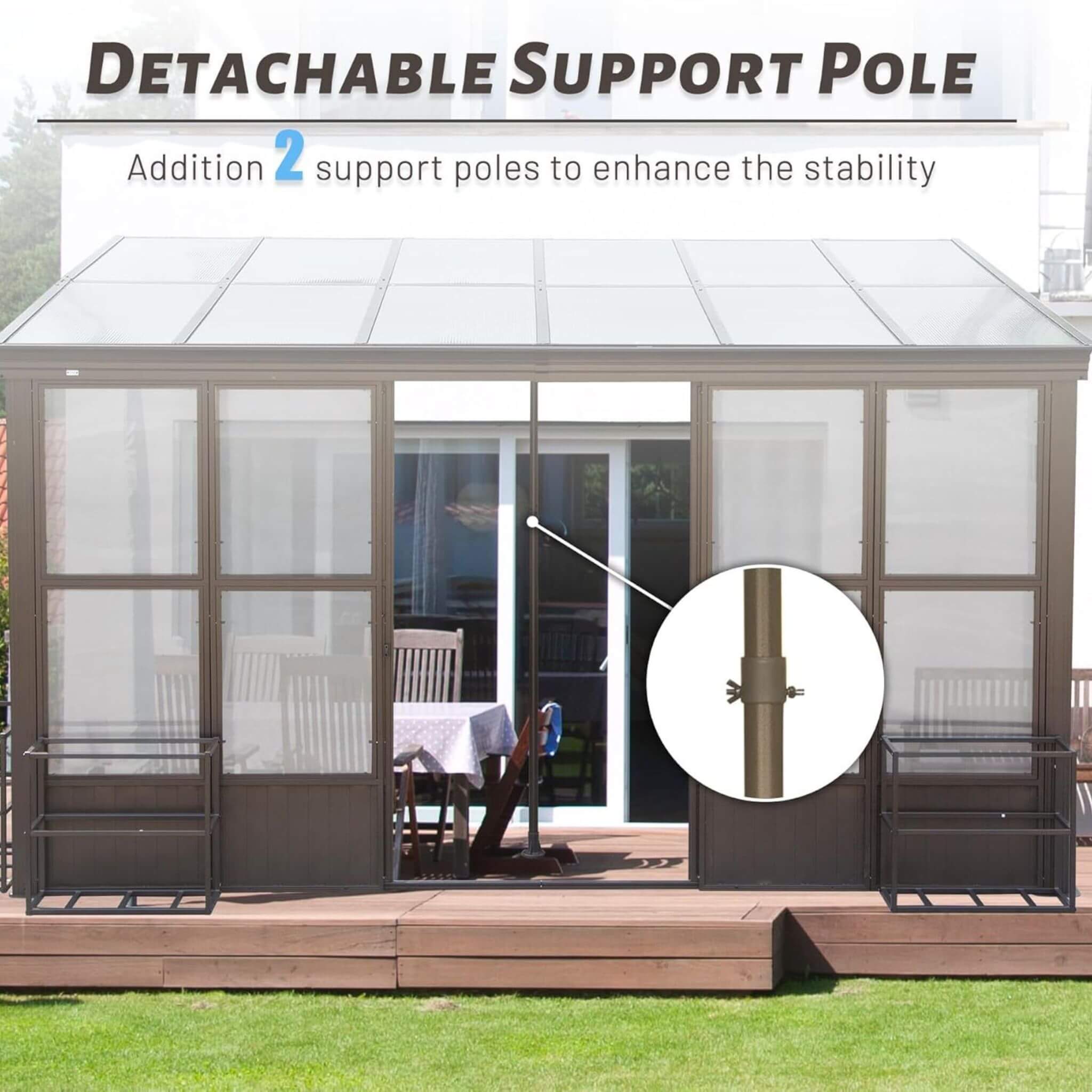 [12x16FT] Extra Large All-Season Outdoor Wall-Mounted Sunroom Solarium With Detachable Polycarbonate Windows And Lockable Sliding Doors (SAK97835) - Energize Trek