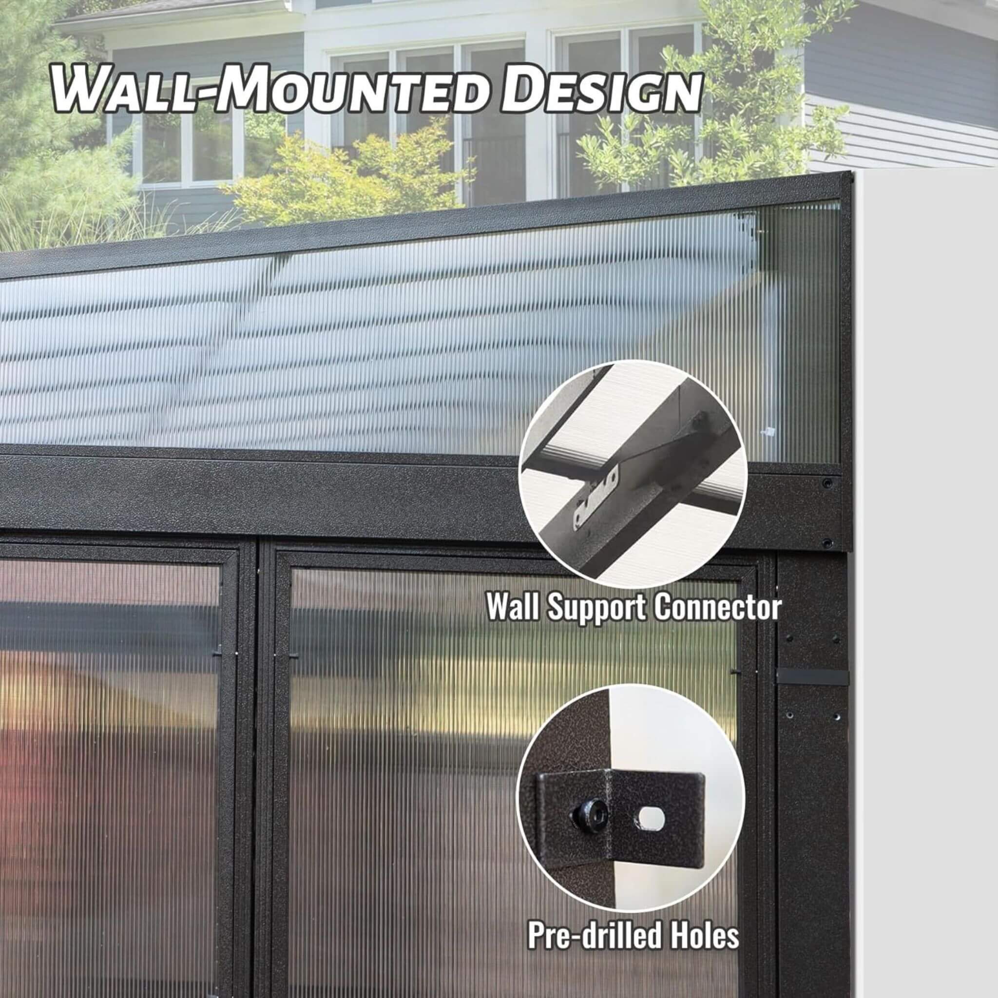 [12x16FT] Extra Large All-Season Outdoor Wall-Mounted Sunroom Solarium With Detachable Polycarbonate Windows And Lockable Sliding Doors (SAK97835) - Energize Trek