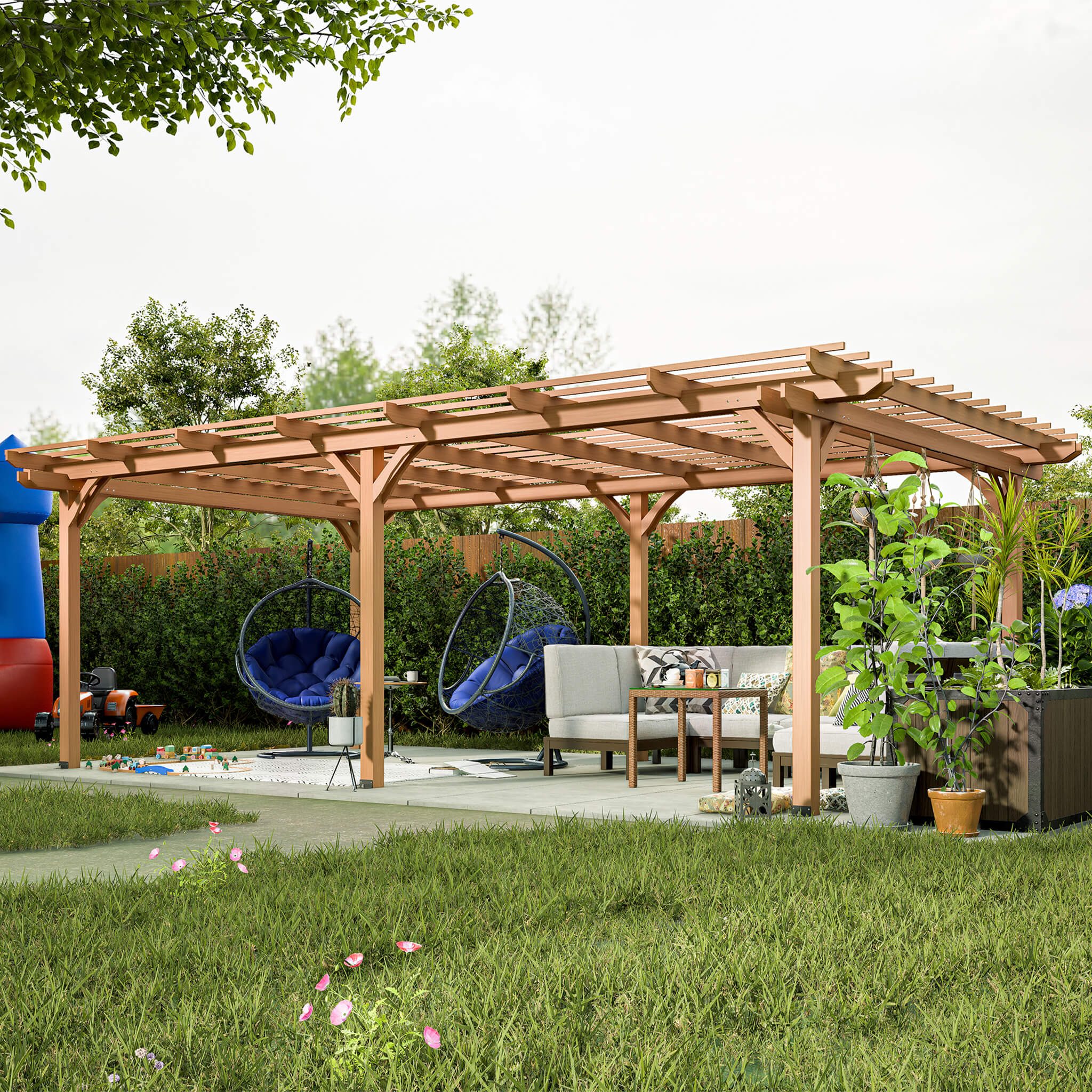 [12x16FT] Extra Large Outdoor Wooden Waterproof Grape Gazebo, Brown (SAK76476) - Energize Trek