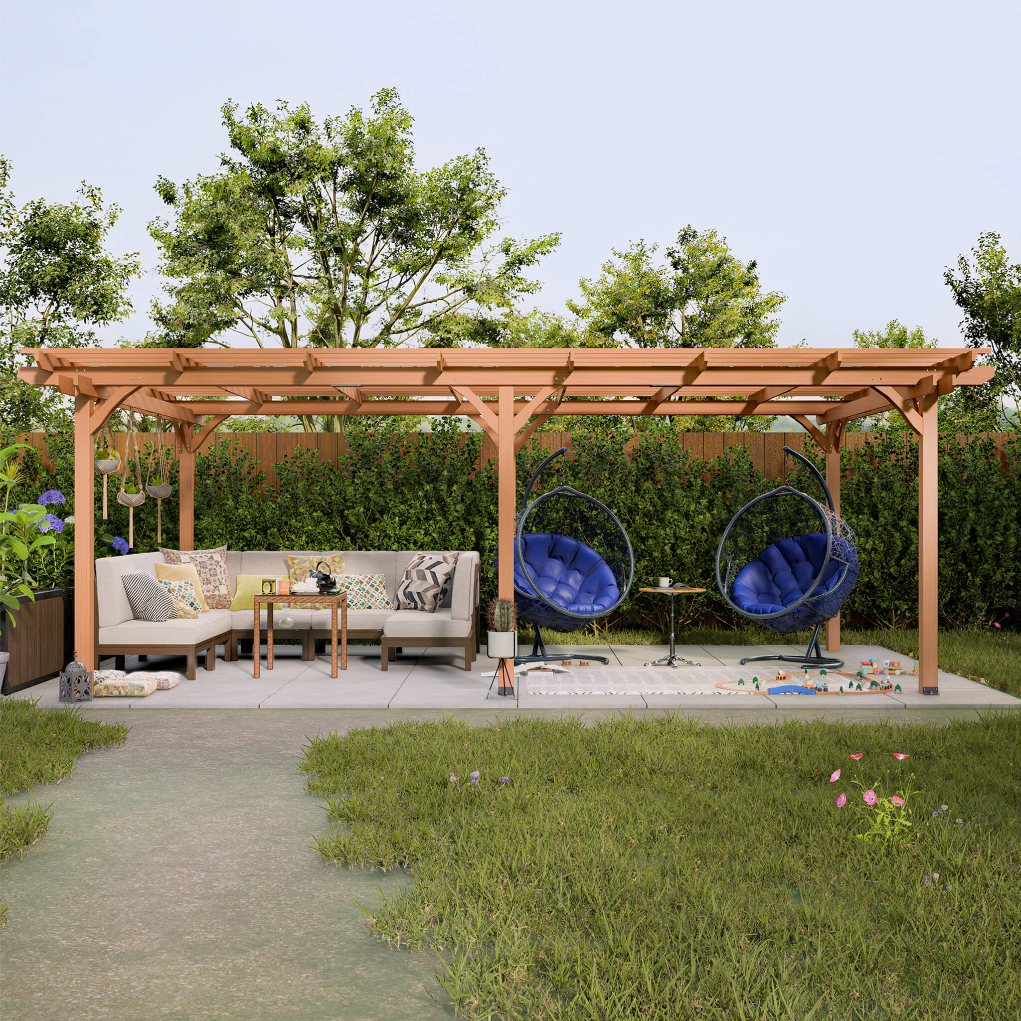 [12x16FT] Extra Large Outdoor Wooden Waterproof Grape Gazebo, Brown (SAK76476) - Energize Trek