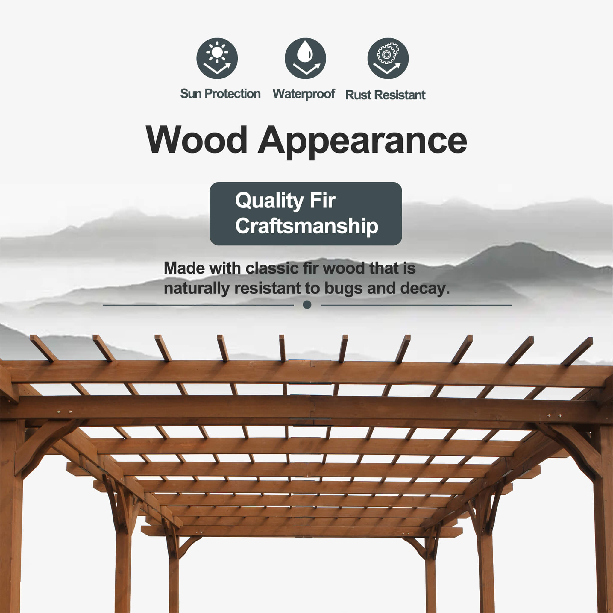 [12x16FT] Extra Large Outdoor Wooden Waterproof Grape Gazebo, Brown (SAK76476) - Energize Trek