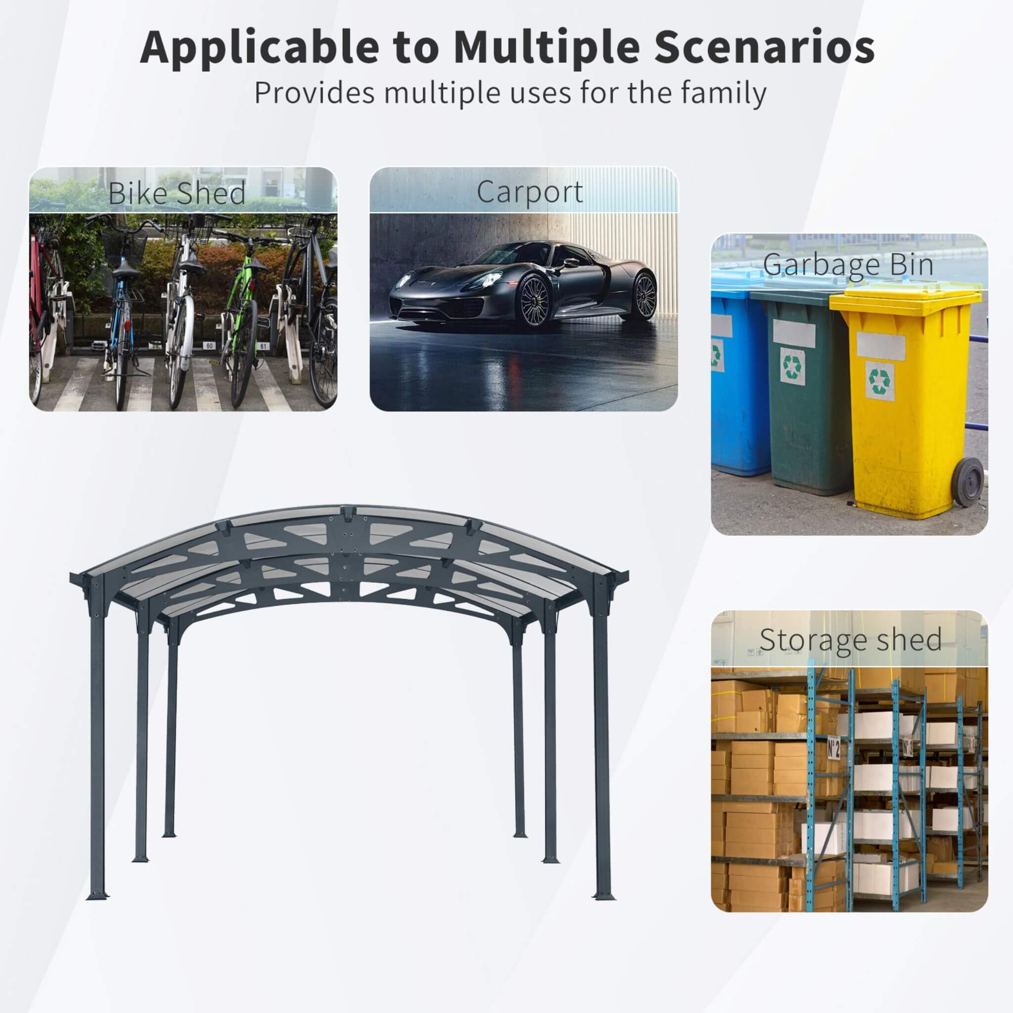 [12X16FT] Large Outdoor Aluminum Arch Carport With Polycarbonate Panels (SAK65820) - Energize Trek