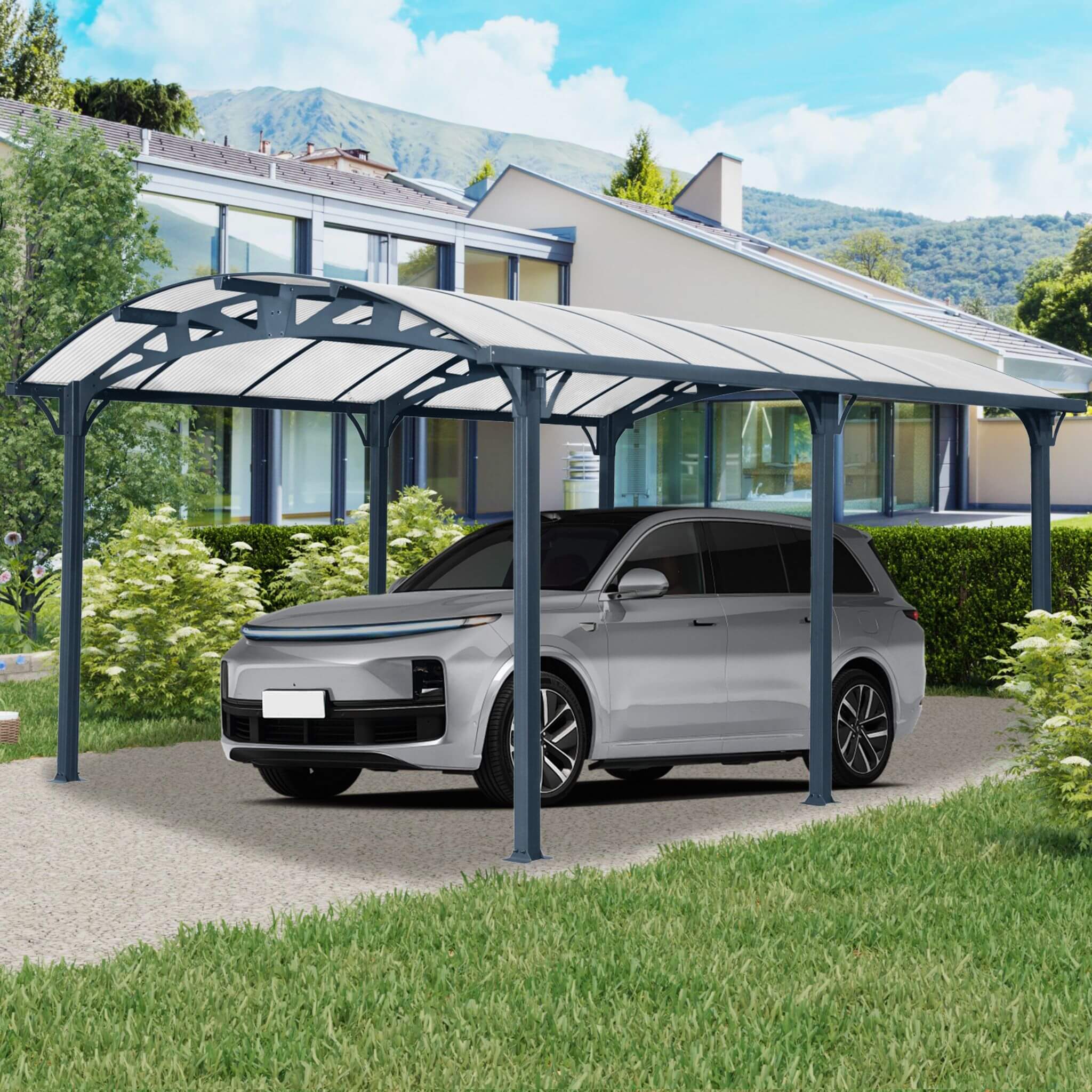 [12X16FT] Large Outdoor Aluminum Arch Carport With Polycarbonate Panels (SAK65820) - Energize Trek