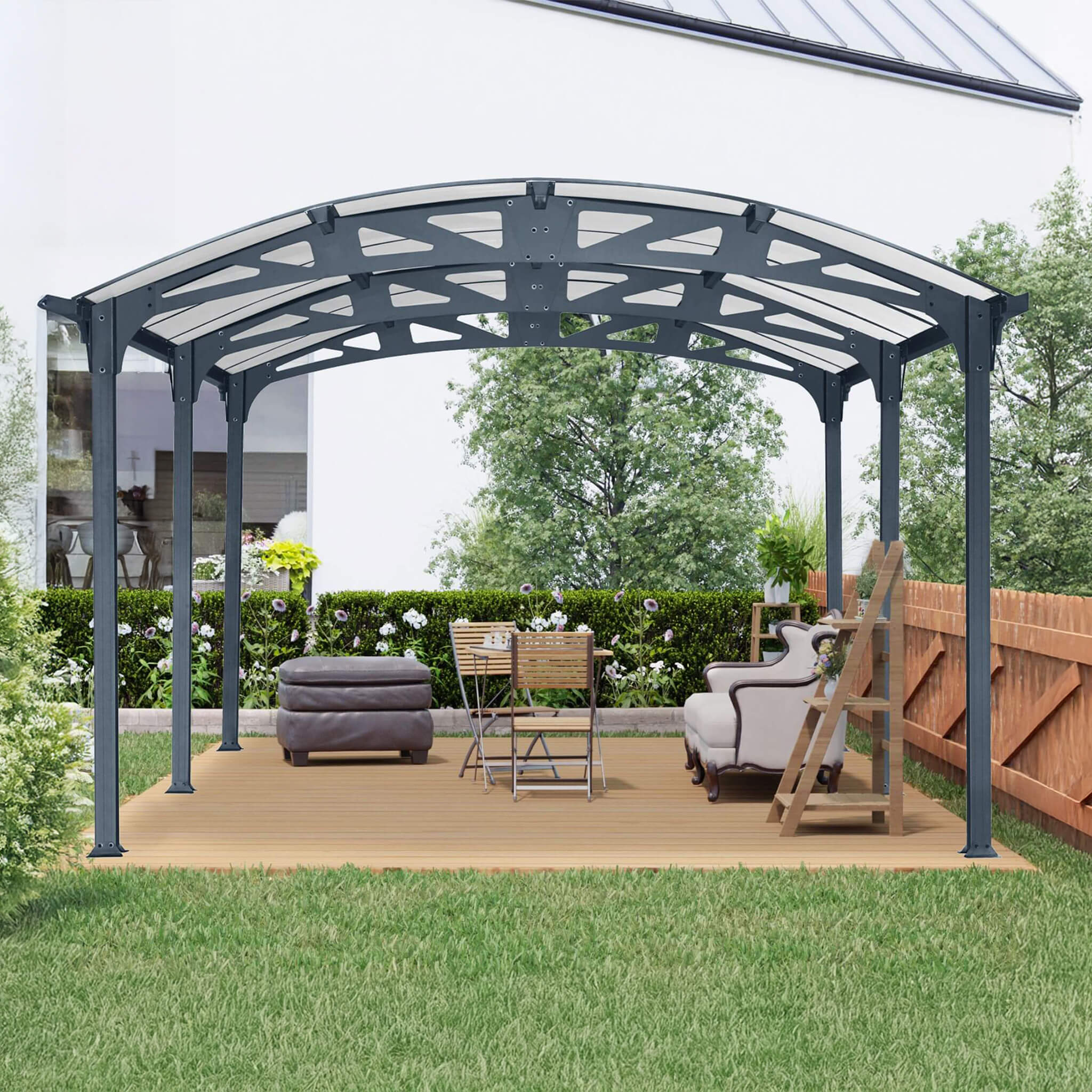 [12X16FT] Large Outdoor Aluminum Arch Carport With Polycarbonate Panels (SAK65820) - Energize Trek