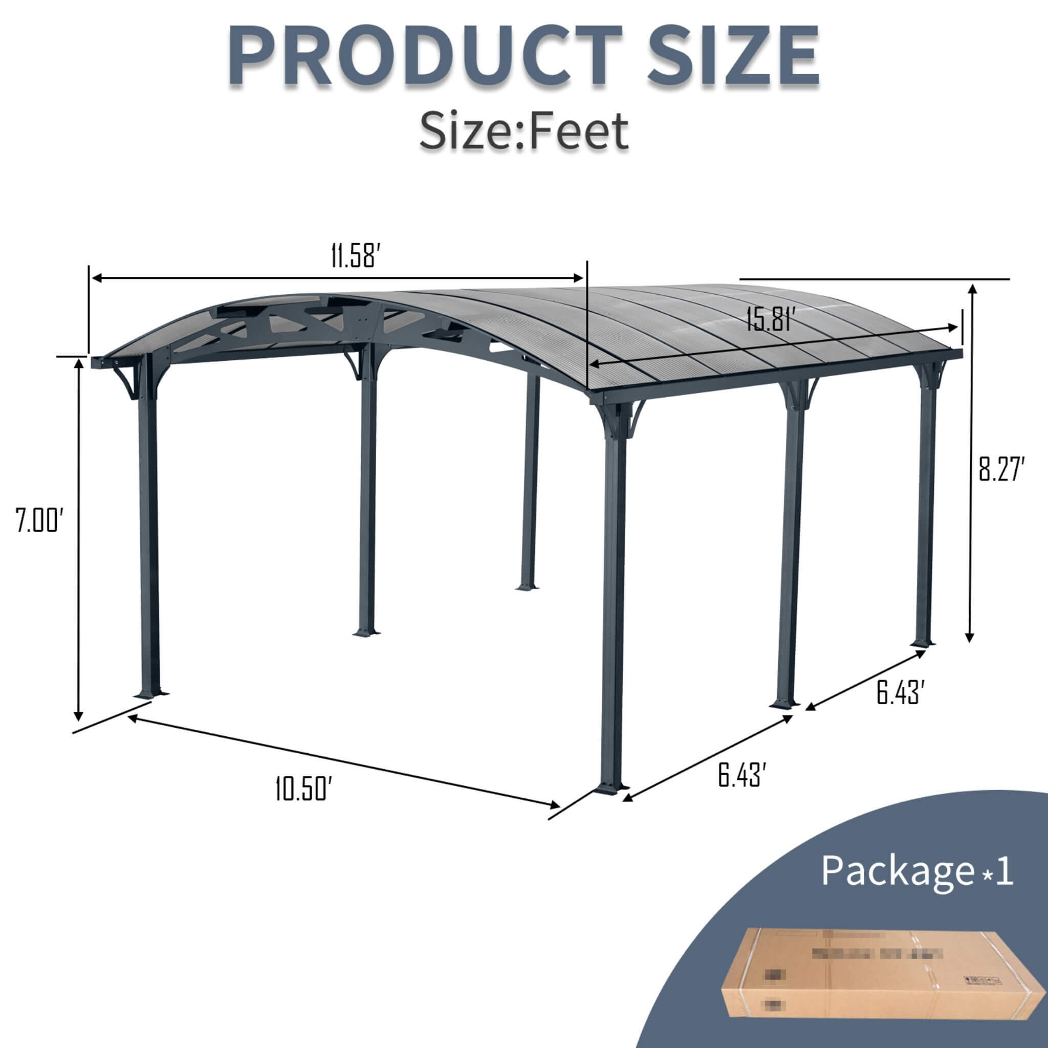 [12X16FT] Large Outdoor Aluminum Arch Carport With Polycarbonate Panels (SAK65820) - Energize Trek