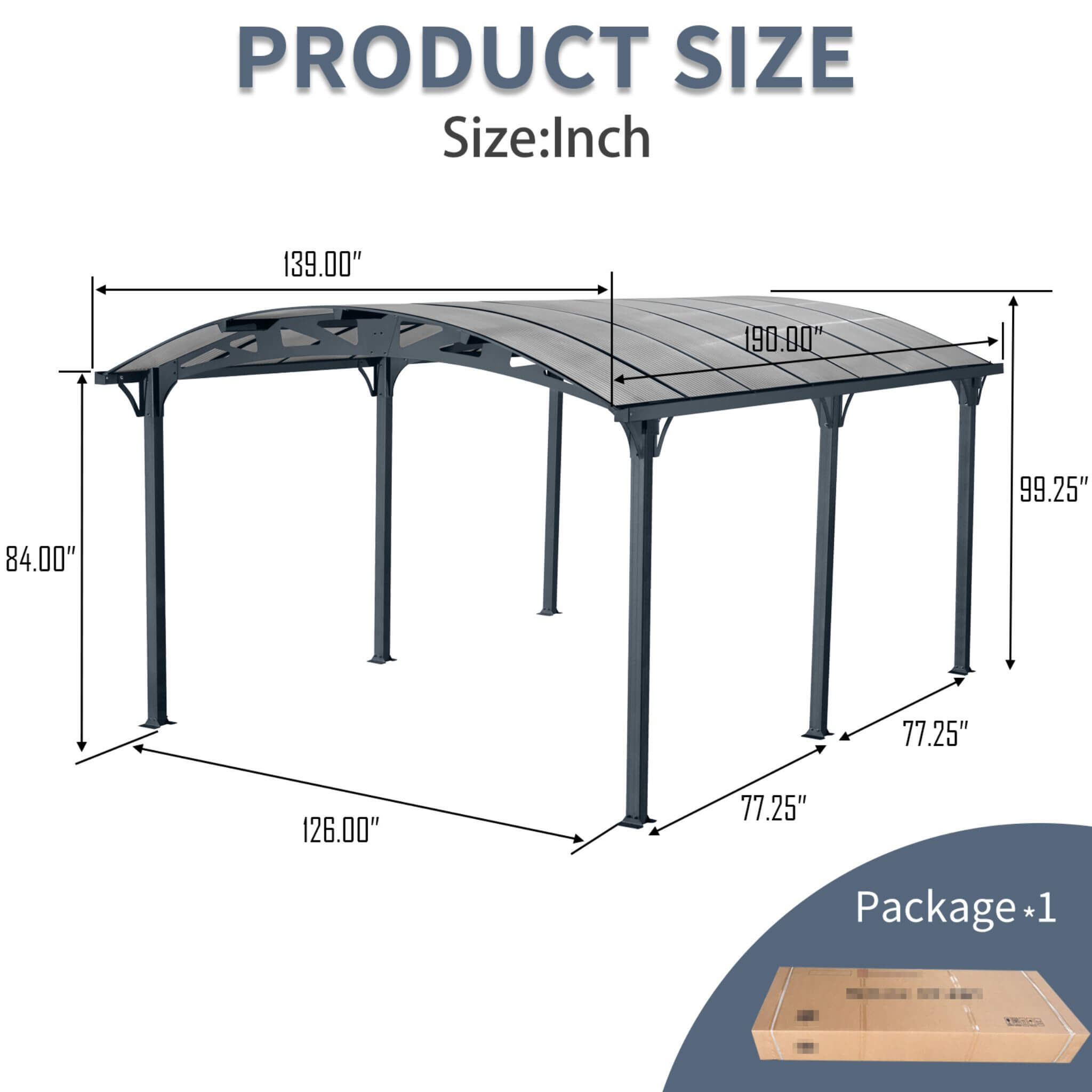 [12X16FT] Large Outdoor Aluminum Arch Carport With Polycarbonate Panels (SAK65820) - Energize Trek