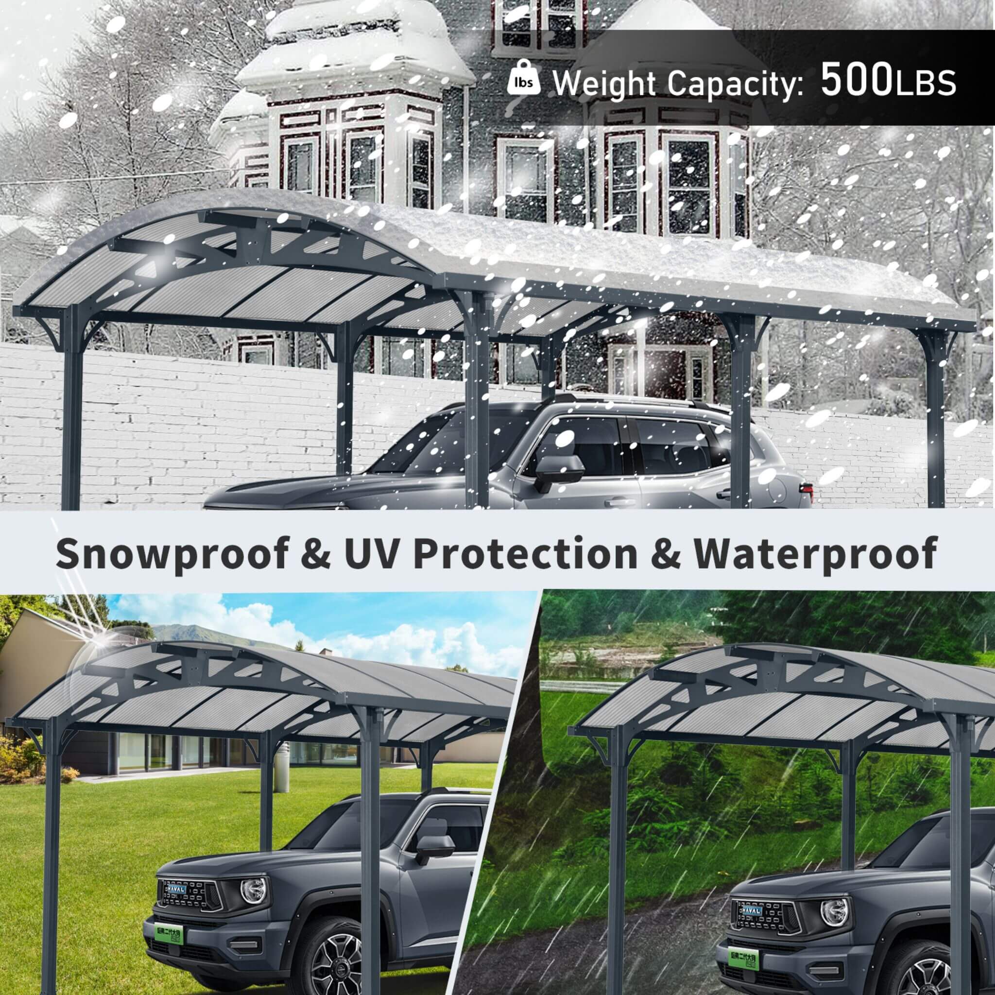[12X16FT] Large Outdoor Aluminum Arch Carport With Polycarbonate Panels (SAK65820) - Energize Trek