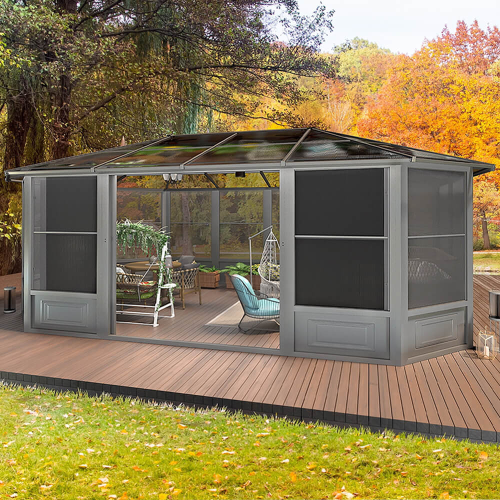 [12x18FT] Large Luxury Outdoor All-Season Aluminum Solarium Sunroom With Polycarbonate Hardtop And Sliding Doors (SAK35948) - Energize Trek