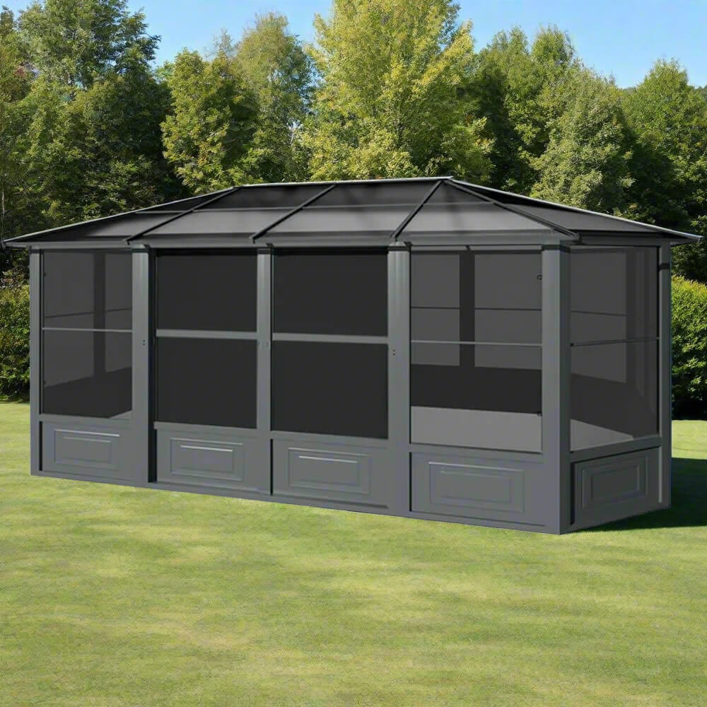 [12x18FT] Large Luxury Outdoor All-Season Aluminum Solarium Sunroom With Polycarbonate Hardtop And Sliding Doors (SAK35948) - Energize Trek