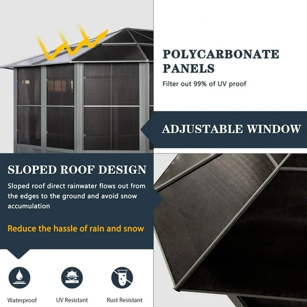 [12x18FT] Large Luxury Outdoor All-Season Aluminum Solarium Sunroom With Polycarbonate Hardtop And Sliding Doors (SAK35948) - Energize Trek