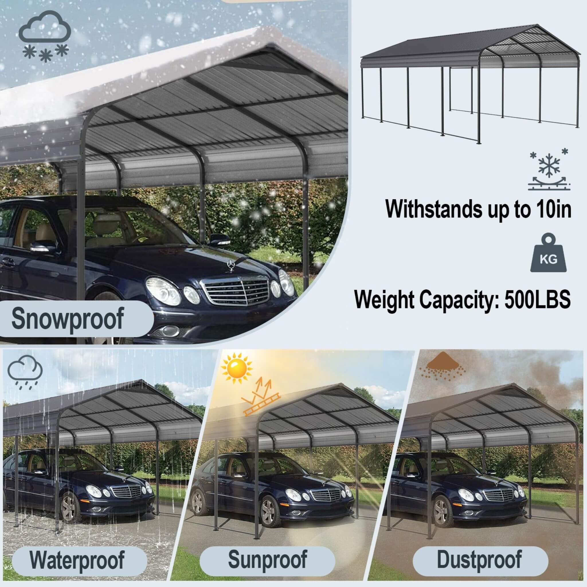 [12X20FT] Heavy Duty Metal Carport With Galvanized Steel Roof For Car, Boats And Trucks, Gray (SAK95562) - Energize Trek