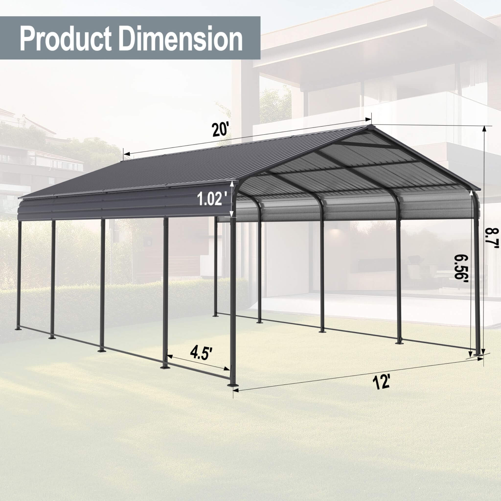 [12X20FT] Heavy Duty Metal Carport With Galvanized Steel Roof For Car, Boats And Trucks, Gray (SAK95562) - Energize Trek