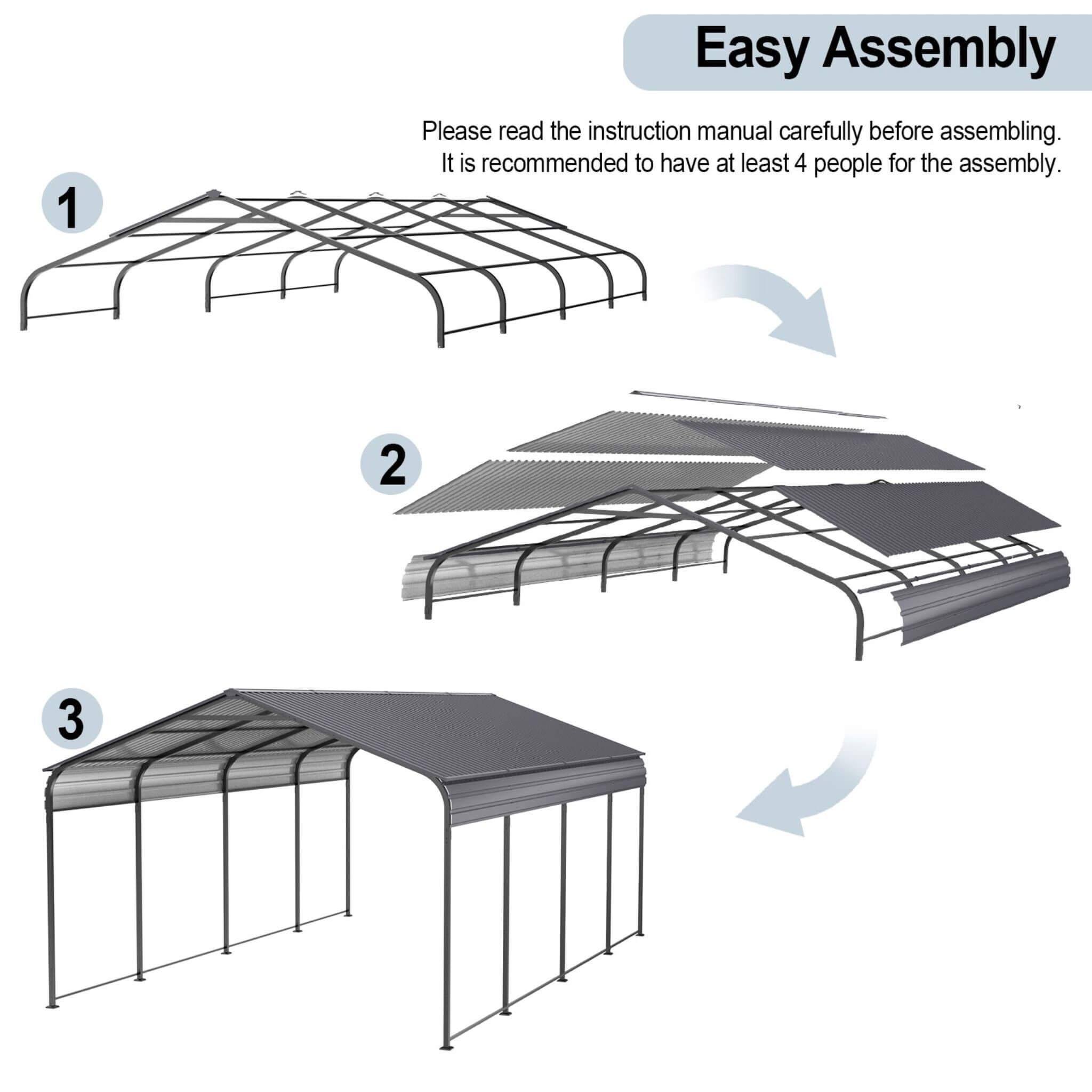 [12X20FT] Heavy Duty Metal Carport With Galvanized Steel Roof For Car, Boats And Trucks, Gray (SAK95562) - Energize Trek