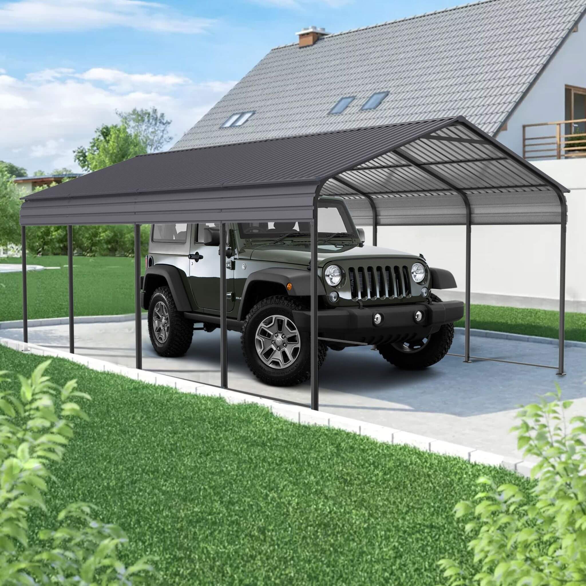 [12X20FT] Heavy Duty Metal Carport With Galvanized Steel Roof For Car, Boats And Trucks, Gray (SAK95562) - Energize Trek