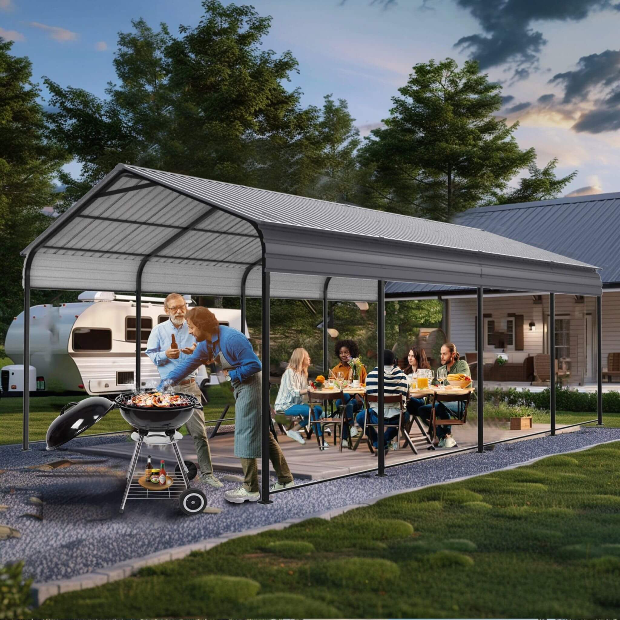 [12X20FT] Heavy Duty Metal Carport With Galvanized Steel Roof For Car, Boats And Trucks, Gray (SAK95562) - Energize Trek