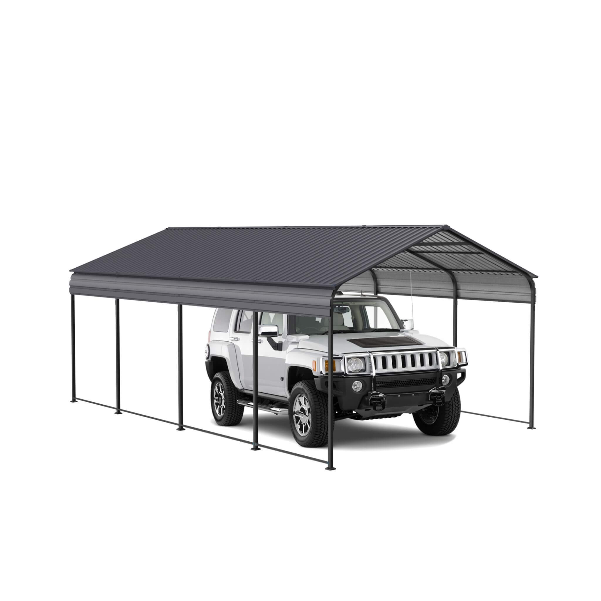 [12X20FT] Heavy Duty Metal Carport With Galvanized Steel Roof For Car, Boats And Trucks, Gray (SAK95562) - Energize Trek