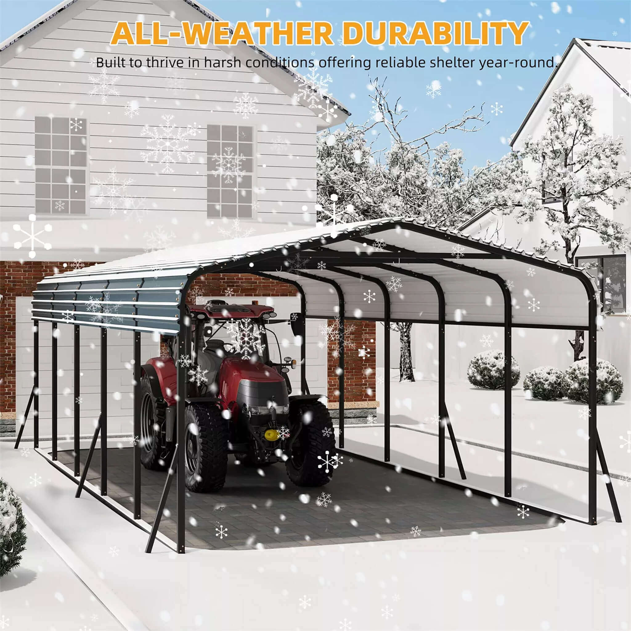 [12X24FT] Large Heavy Duty Outdoor Metal Carport Kit With Galvanized Steel Roof (SAK53849) - Energize Trek
