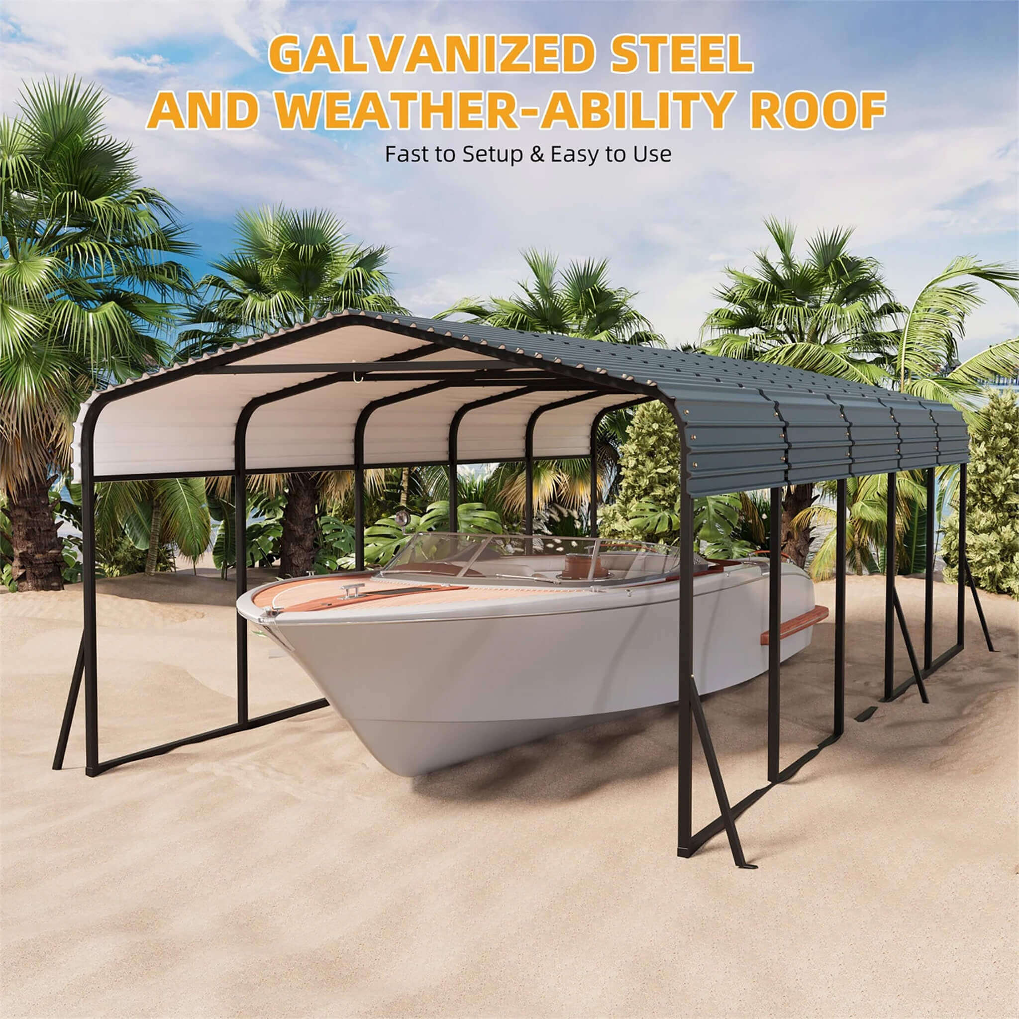[12X24FT] Large Heavy Duty Outdoor Metal Carport Kit With Galvanized Steel Roof (SAK53849) - Energize Trek