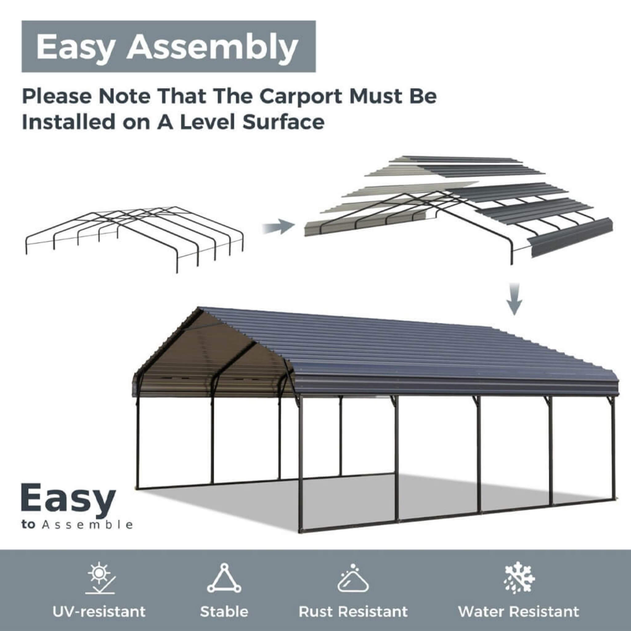 [12x25FT] Heavy Duty Extra Large Multi Vehicle Carport Kit With Galvanized Steel Roof (SAK37514) - Energize Trek