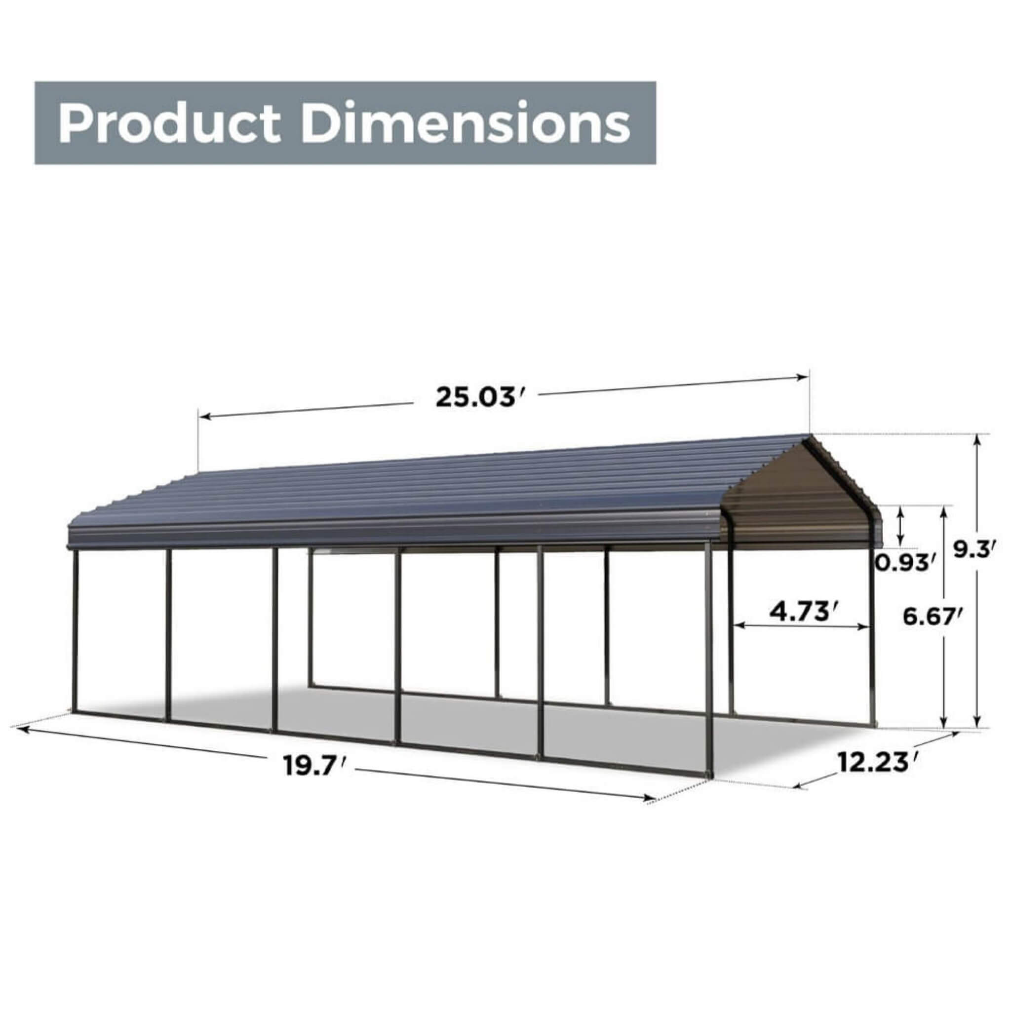 [12x25FT] Heavy Duty Extra Large Multi Vehicle Carport Kit With Galvanized Steel Roof (SAK37514) - Energize Trek
