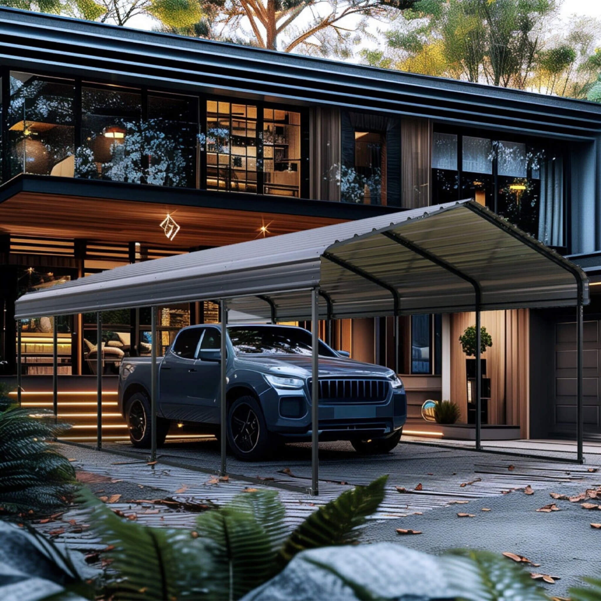 [12x25FT] Heavy Duty Extra Large Multi Vehicle Carport Kit With Galvanized Steel Roof (SAK37514) - Energize Trek