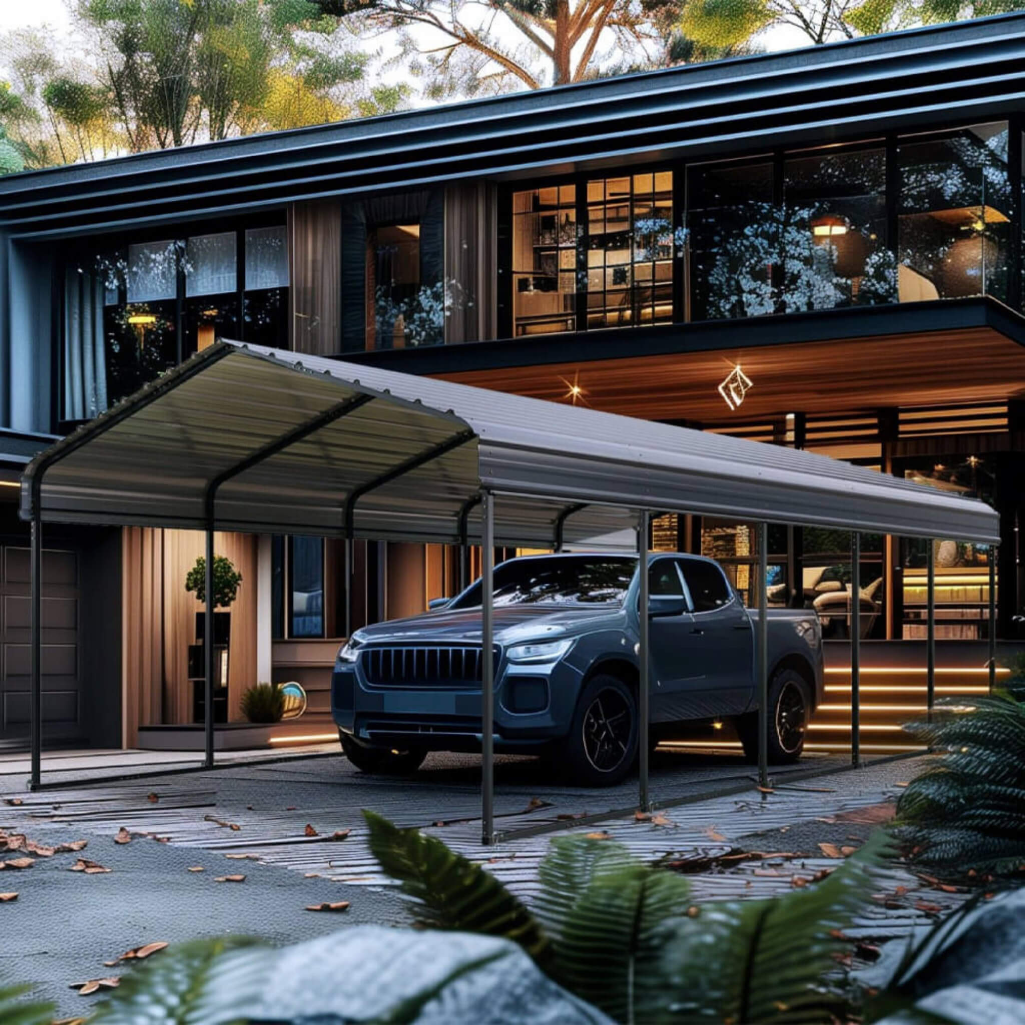 [12x25FT] Heavy Duty Extra Large Multi Vehicle Carport Kit With Galvanized Steel Roof (SAK37514) - Energize Trek