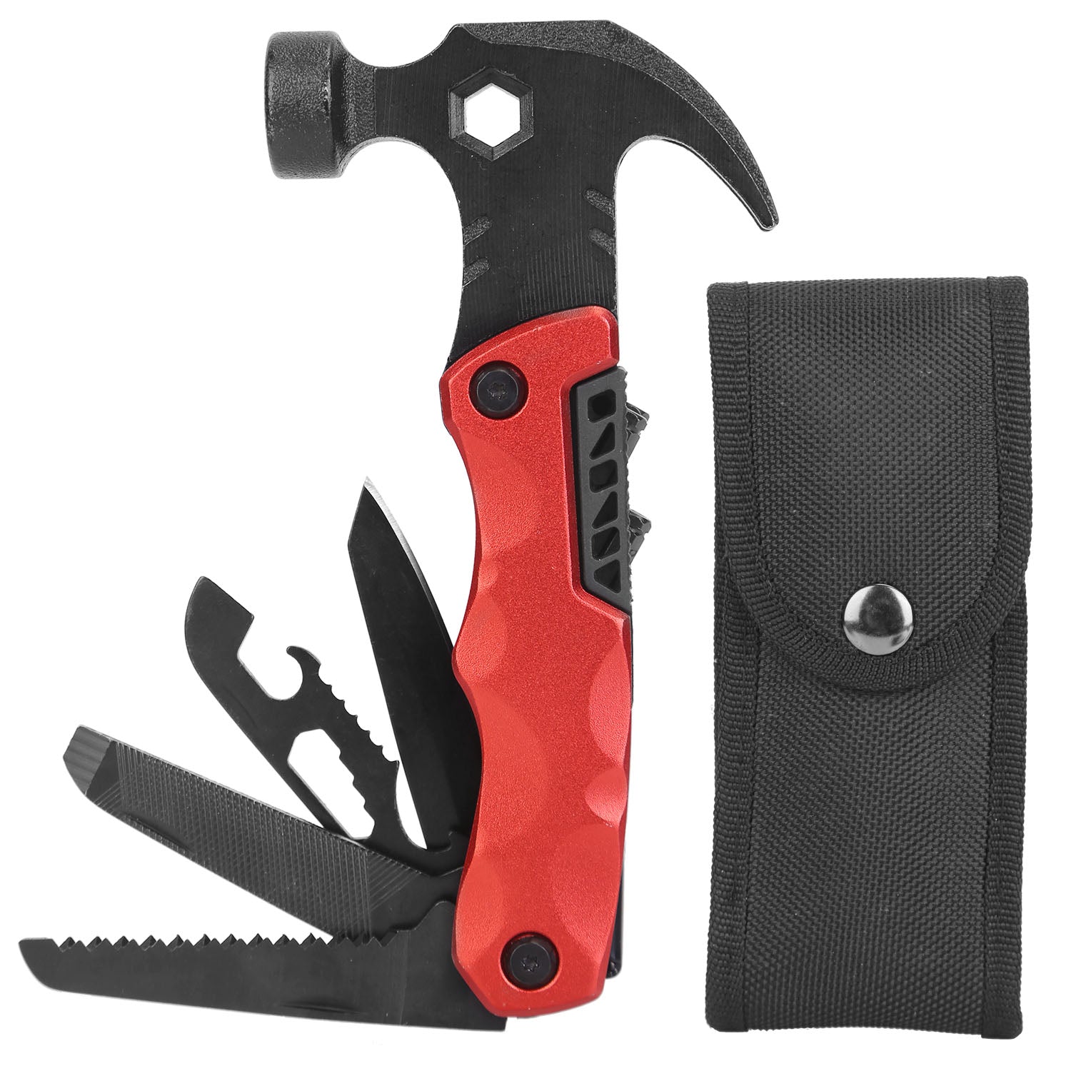 13 In 1 Multi-tool Hammer Outdoor Camping Survival Tools with Pouch Bag Safety Lock Nail Puller Knife Can Opener Saw Screw Depositor Screwdriver - Energize Trek