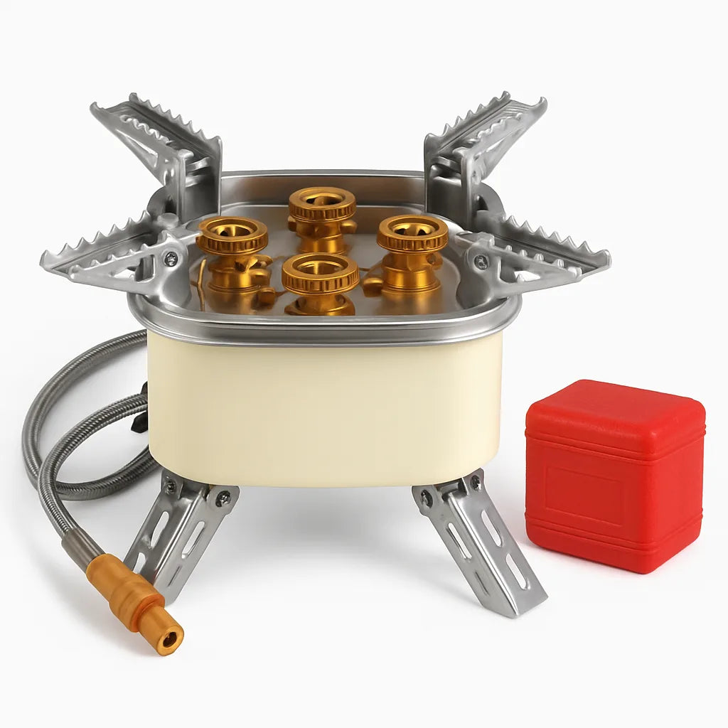 13000W Portable Windproof Camping Stove Five-head Gas Cooking Burner with Piezo Ignition Stepless Flame Control Fit For ISO-butane, Propane, Butane Fu - Energize Trek