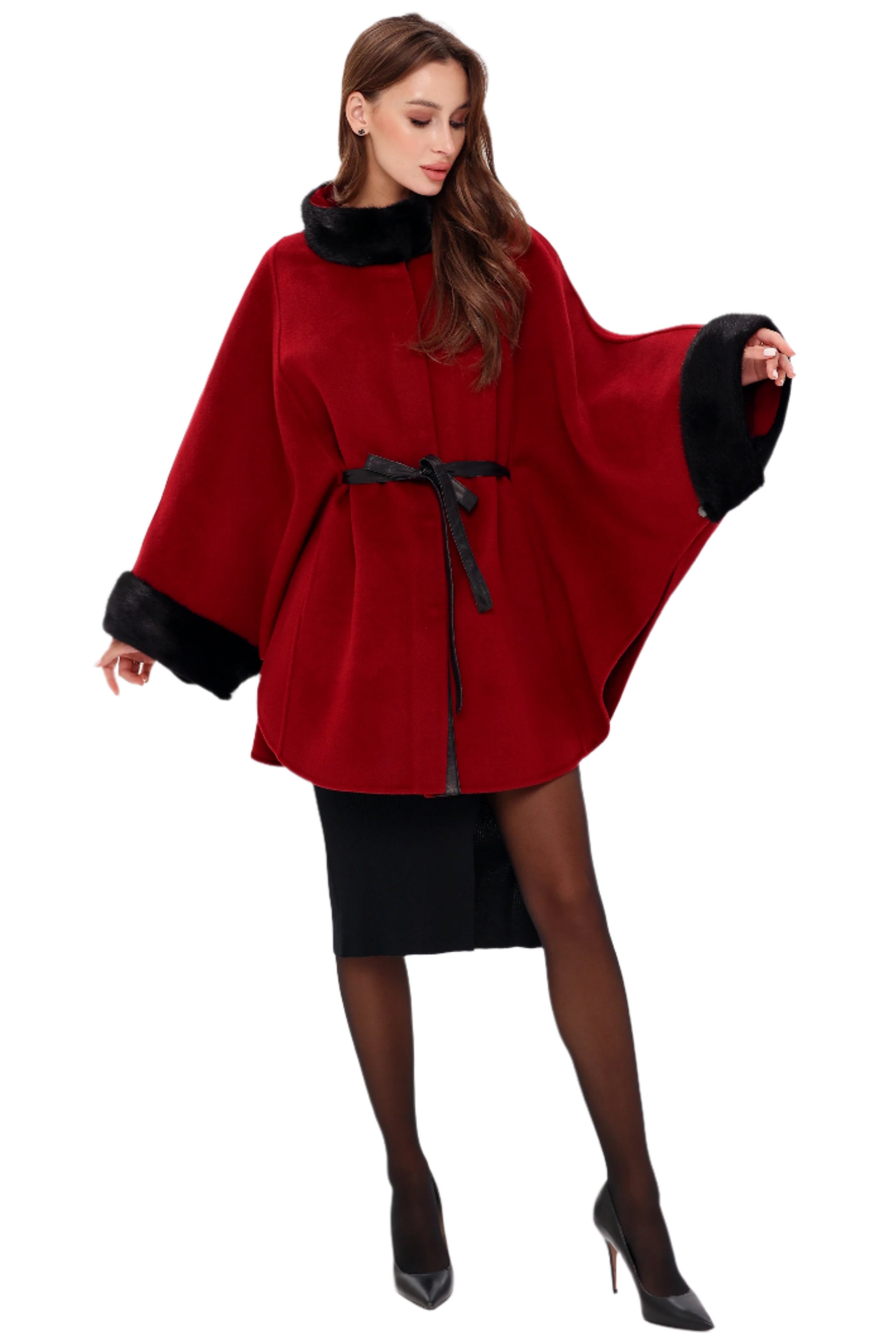 Genuine Scandinavian Mink Fur Double Face Wool Poncho - Energize Trek