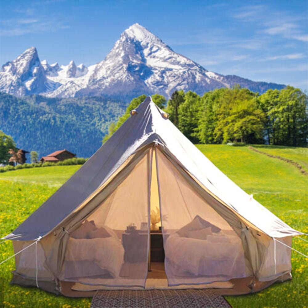 13FT Outdoor Glamping Yurt Teepee Canvas Camping Bell Family Waterproof Tent W/ Stove Jack (SAK92361) - Energize Trek