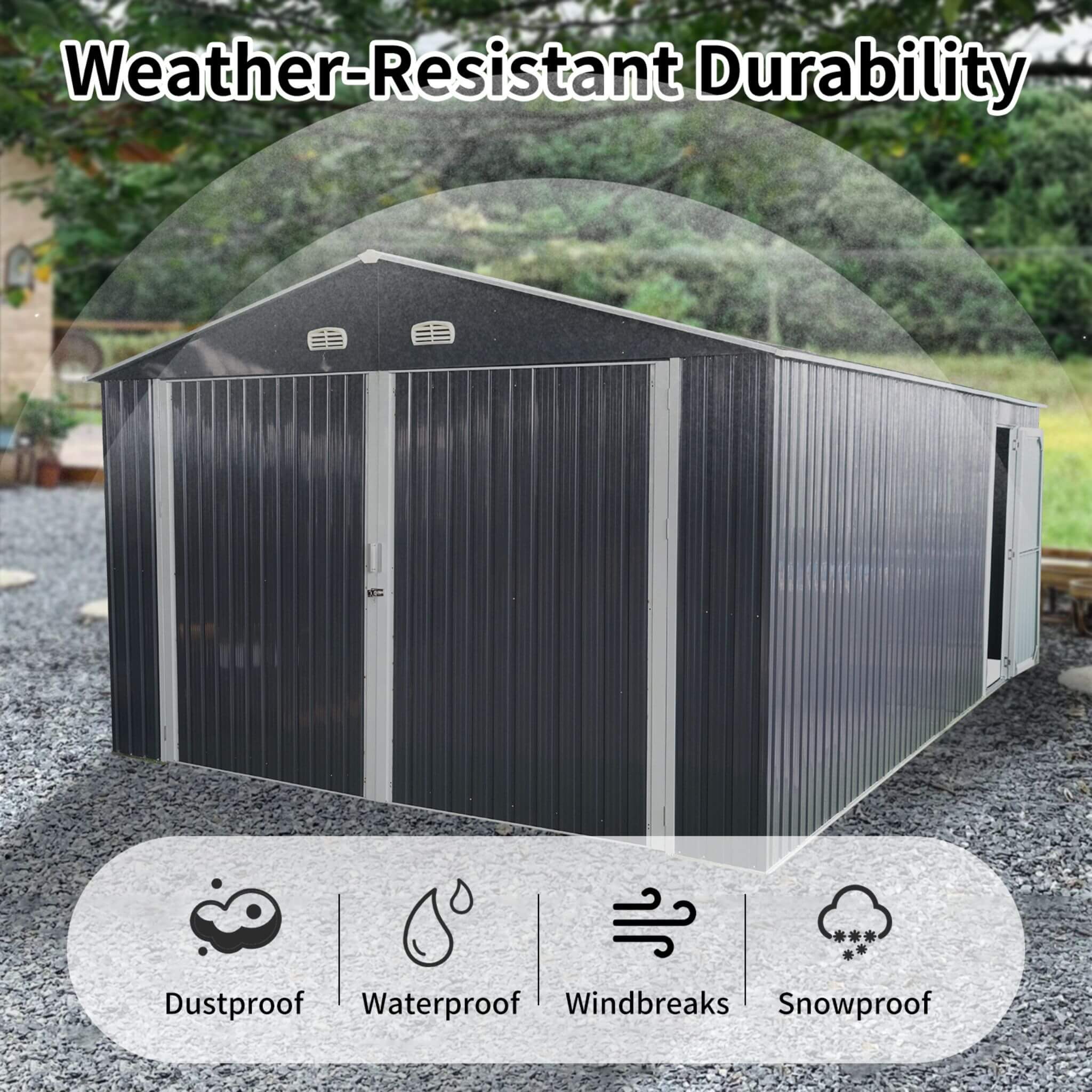 [13x20FT] Large Heavy Duty Outdoor Metal Storage Shed With Double Doors (SAK65331) - Energize Trek