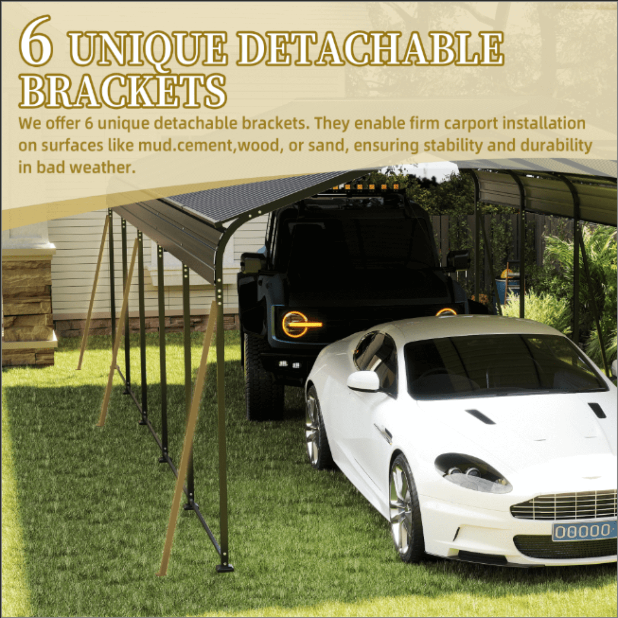 [13X26FT] Heavy-Duty Weather-Resistant Outdoor Carport With Protective Film (SAK82451) - Energize Trek