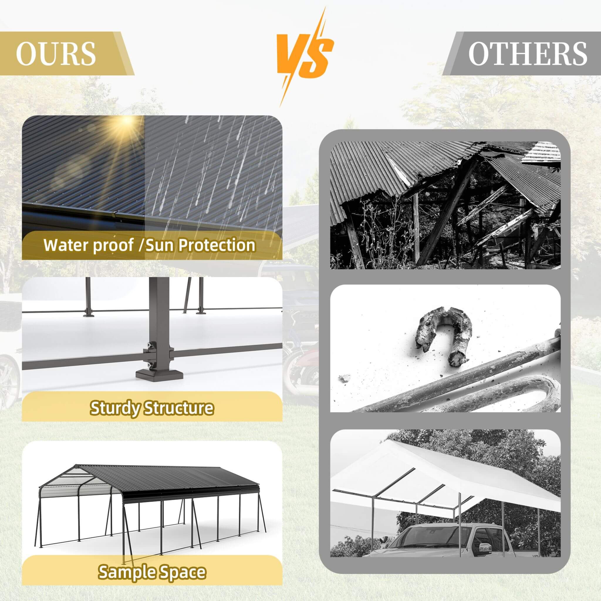 [13X26FT] Heavy-Duty Weather-Resistant Outdoor Carport With Protective Film (SAK82451) - Energize Trek