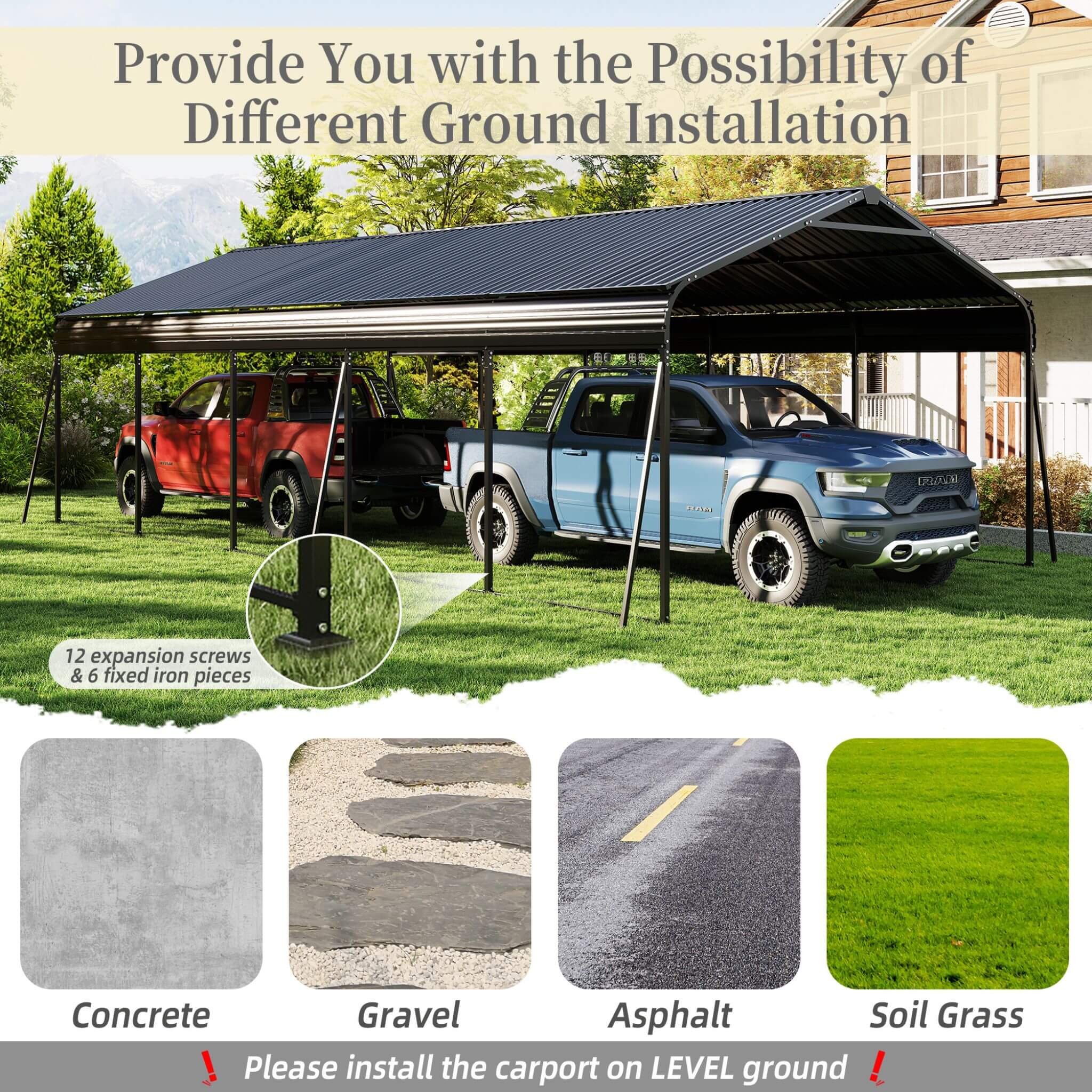 [13X26FT] Heavy-Duty Weather-Resistant Outdoor Carport With Protective Film (SAK82451) - Energize Trek