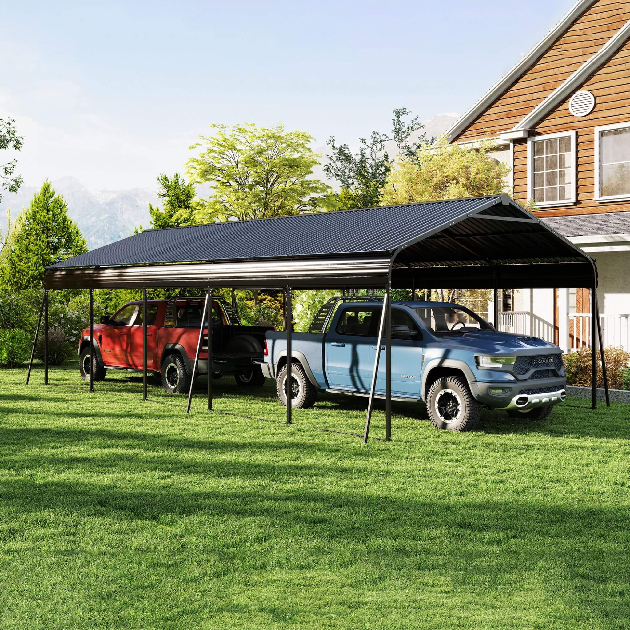 [13X26FT] Heavy-Duty Weather-Resistant Outdoor Carport With Protective Film (SAK82451) - Energize Trek