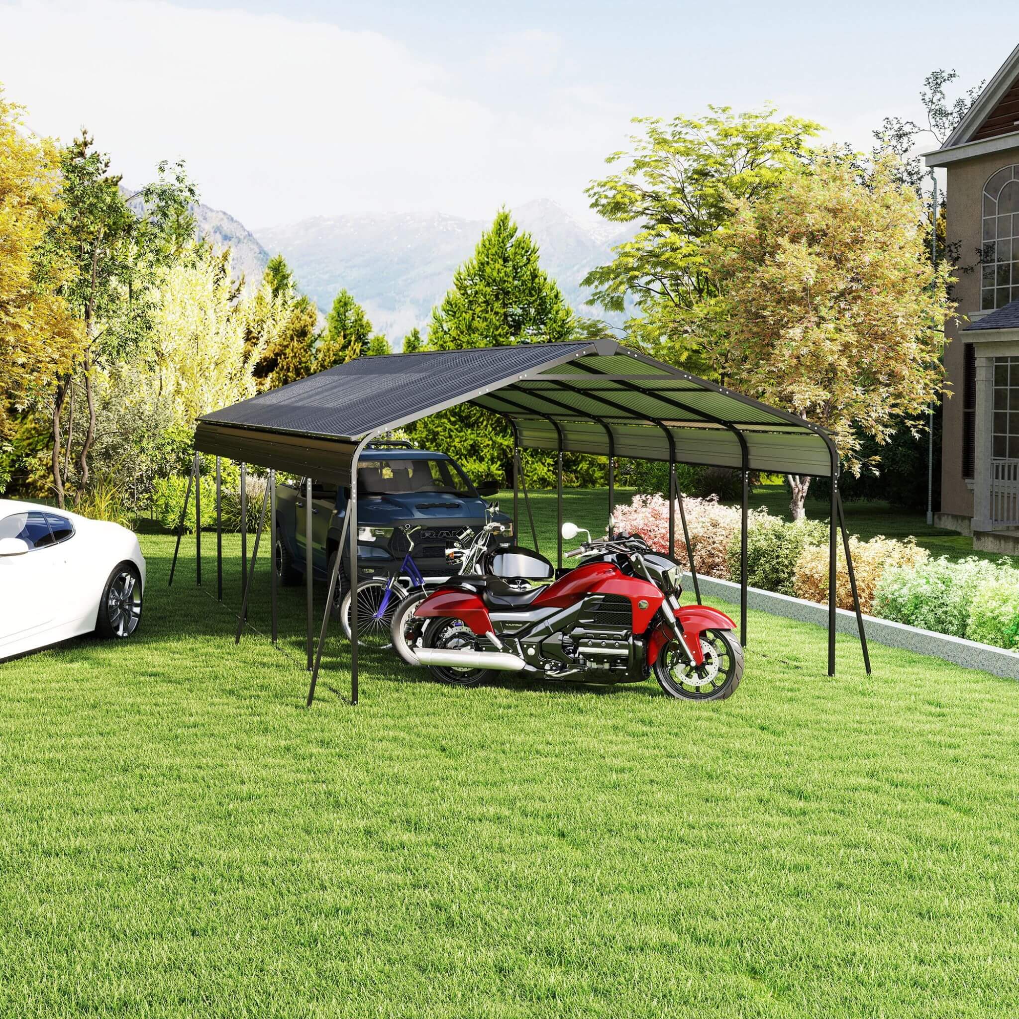 [13X26FT] Heavy-Duty Weather-Resistant Outdoor Carport With Protective Film (SAK82451) - Energize Trek