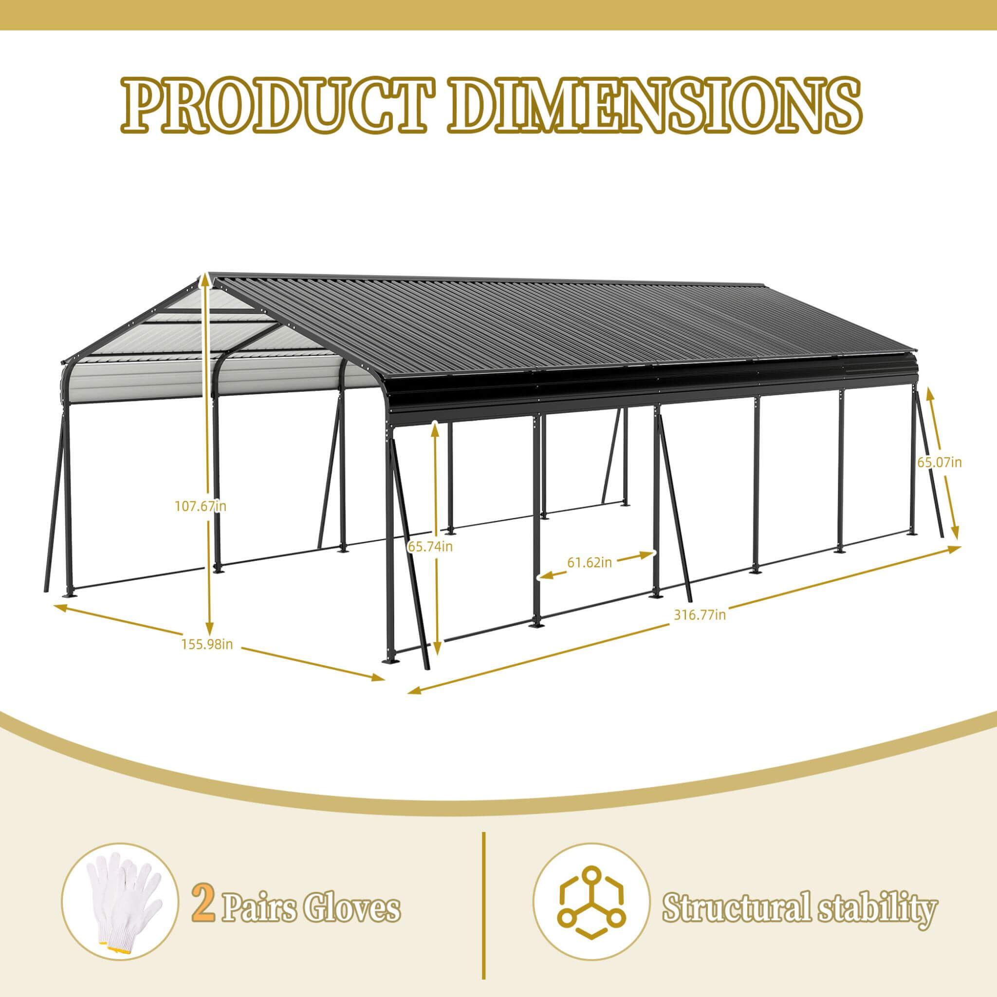 [13X26FT] Heavy-Duty Weather-Resistant Outdoor Carport With Protective Film (SAK82451) - Energize Trek