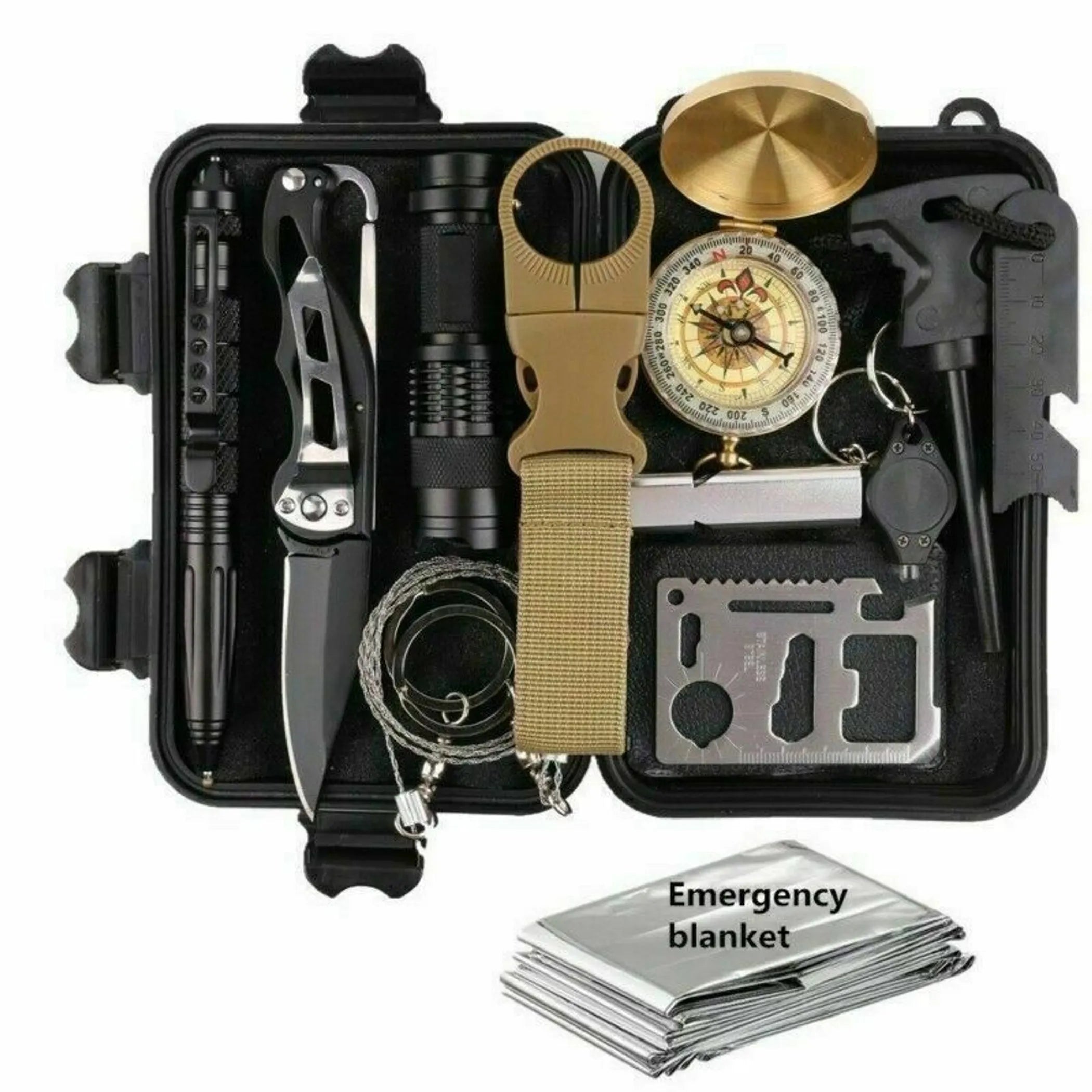 14 in 1 Outdoor Emergency Survival And Safety Gear Kit Camping Tactical Tools SOS EDC Case - Energize Trek