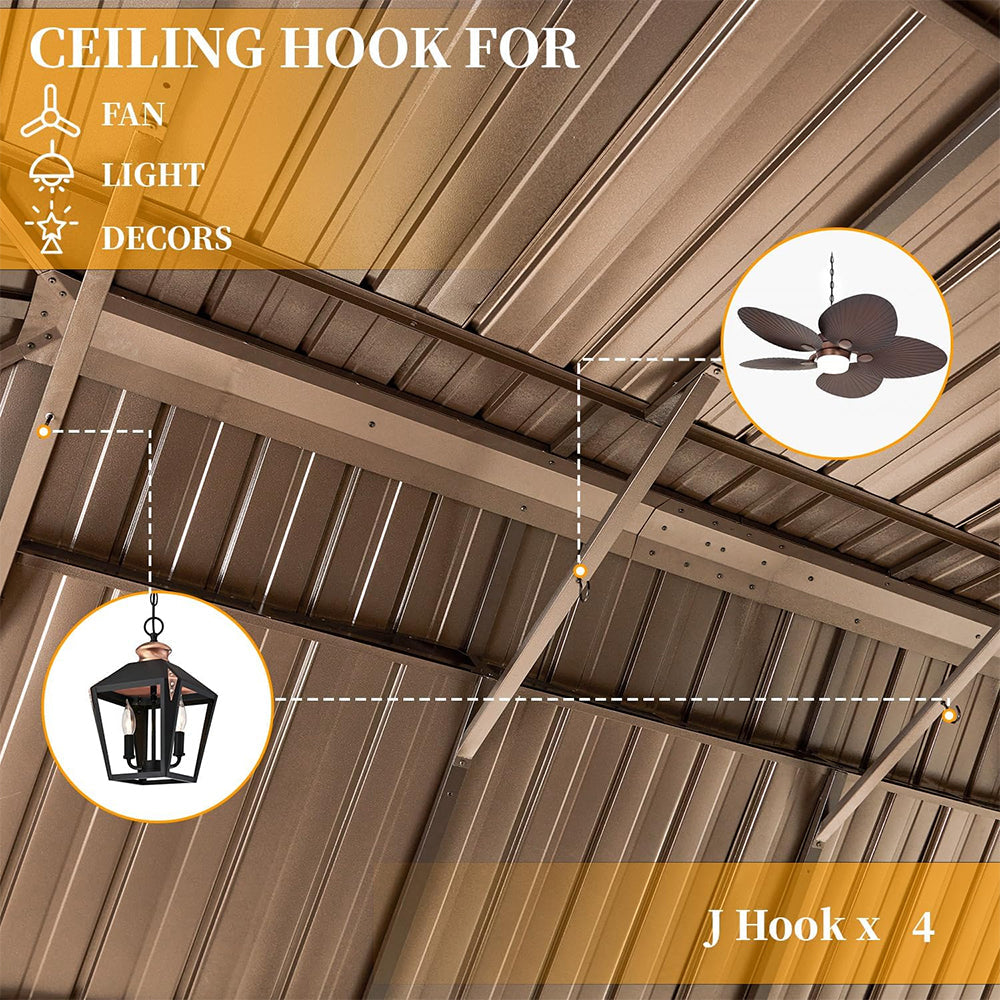 [14x24FT] Heavy Duty Aluminum Galvanized Steel Double Roof Hardtop Gazebo With Netting And Curtains (SAK41853) - Energize Trek