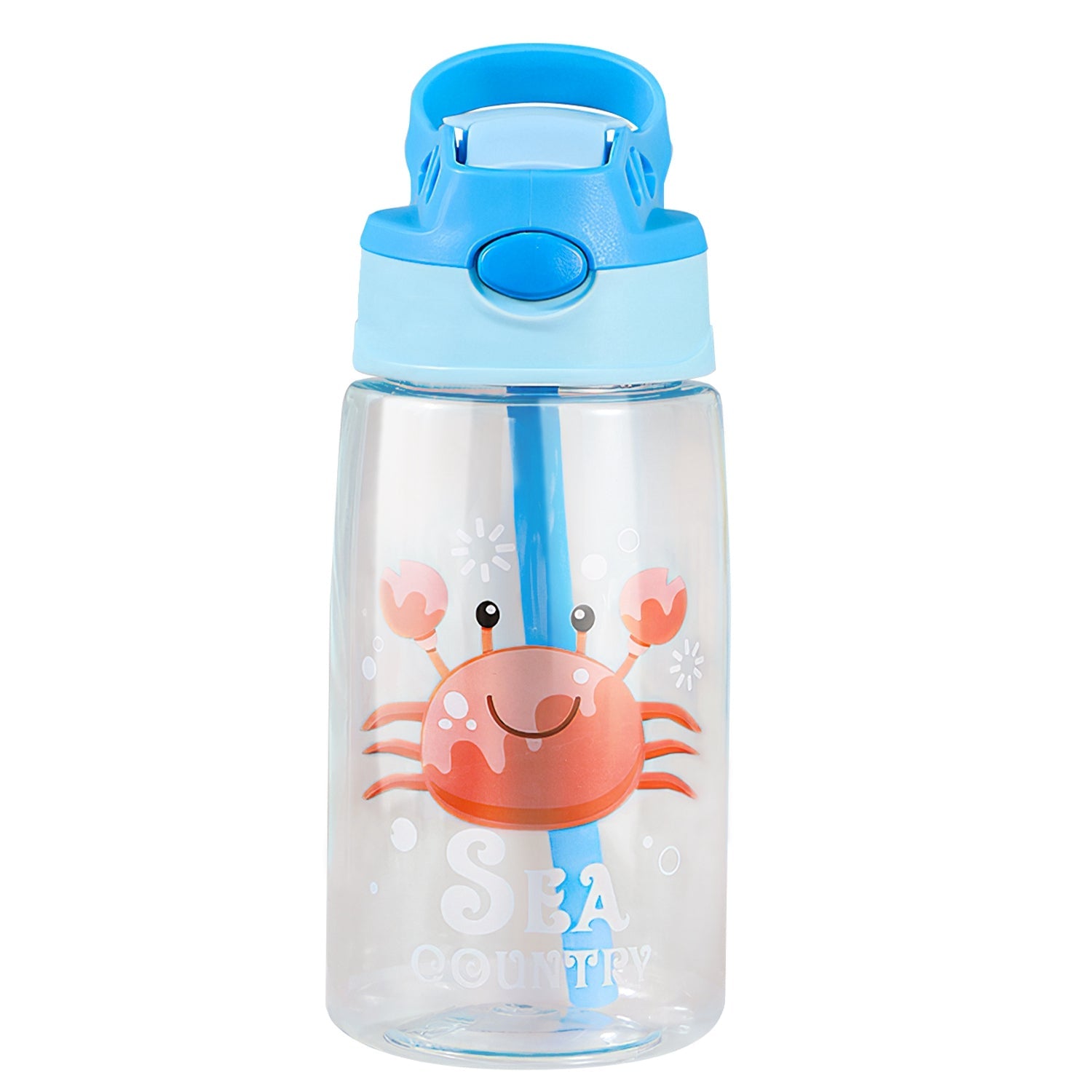 16.2Oz Leak-proof Kids Water Bottle with Straw Push Button Sport Water Bottle for Kids Crab Ship Jellyfish Rocket - Energize Trek