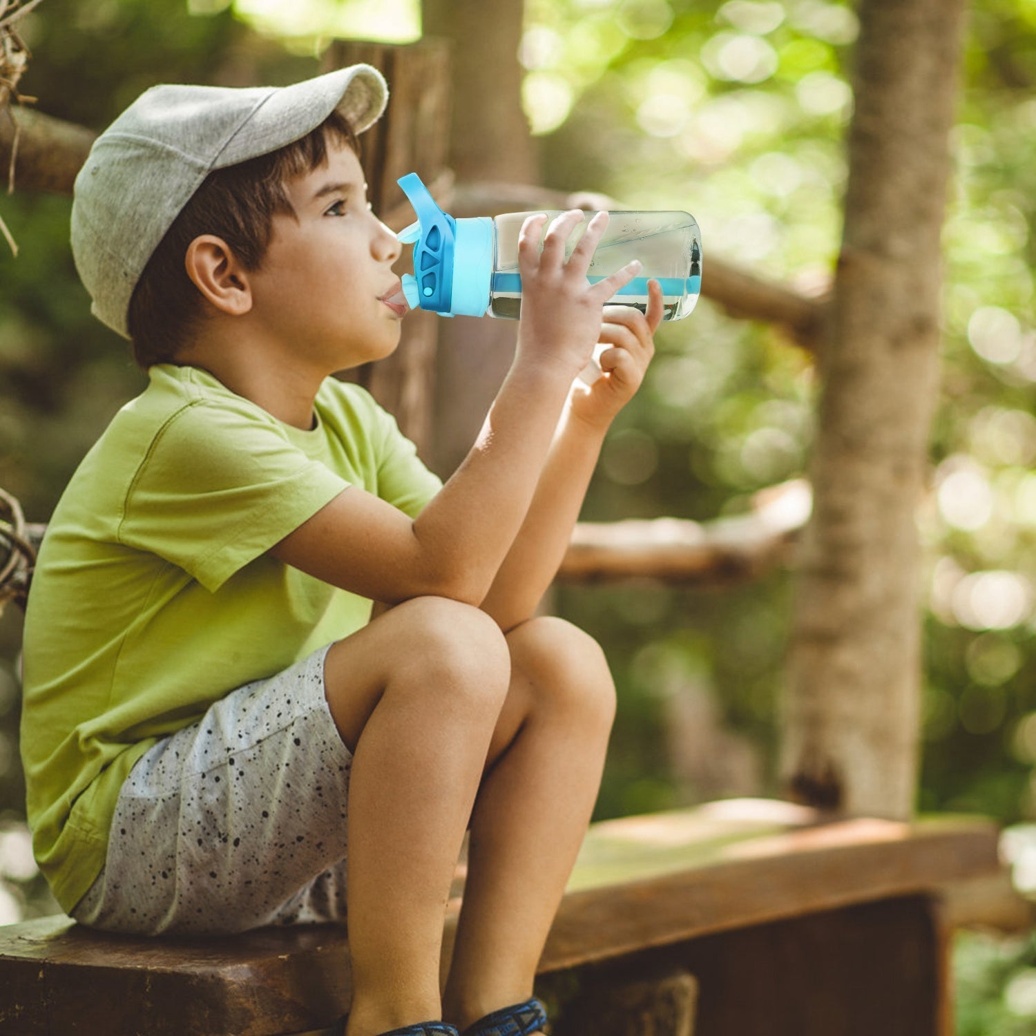 16.2Oz Leak-proof Kids Water Bottle with Straw Push Button Sport Water Bottle for Kids Crab Ship Jellyfish Rocket - Energize Trek